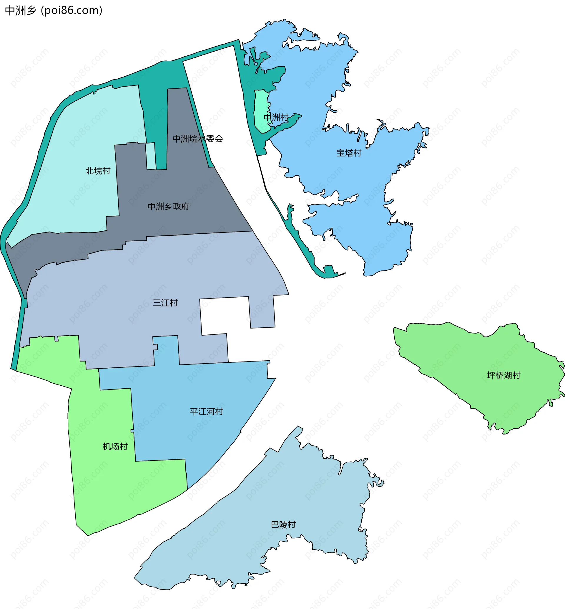 中洲乡边界地图(五级行政区划)