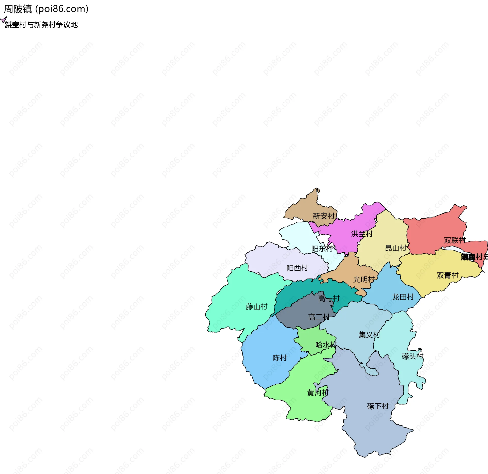 周陂镇边界地图(五级行政区划)