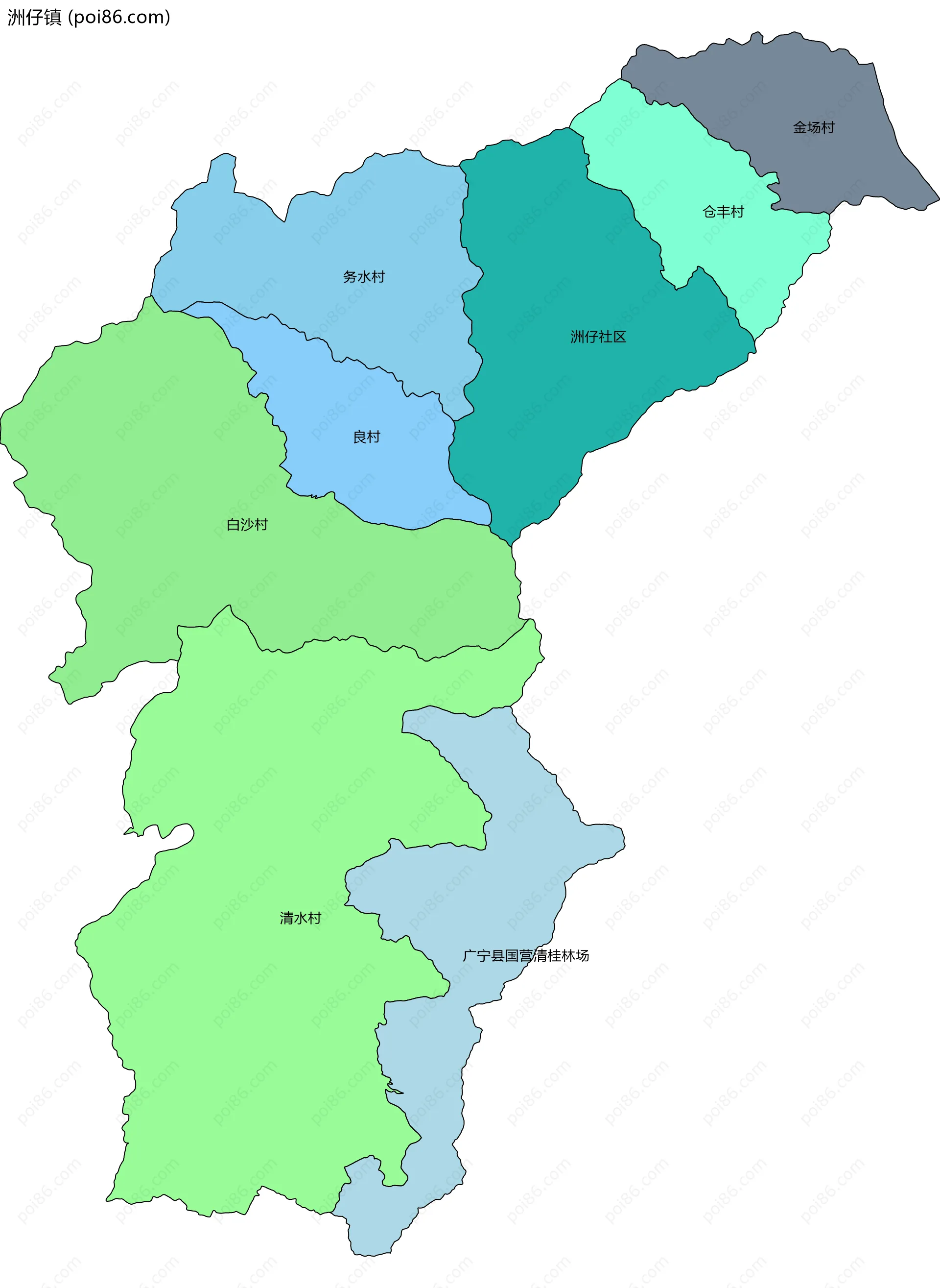 洲仔镇边界地图(五级行政区划)