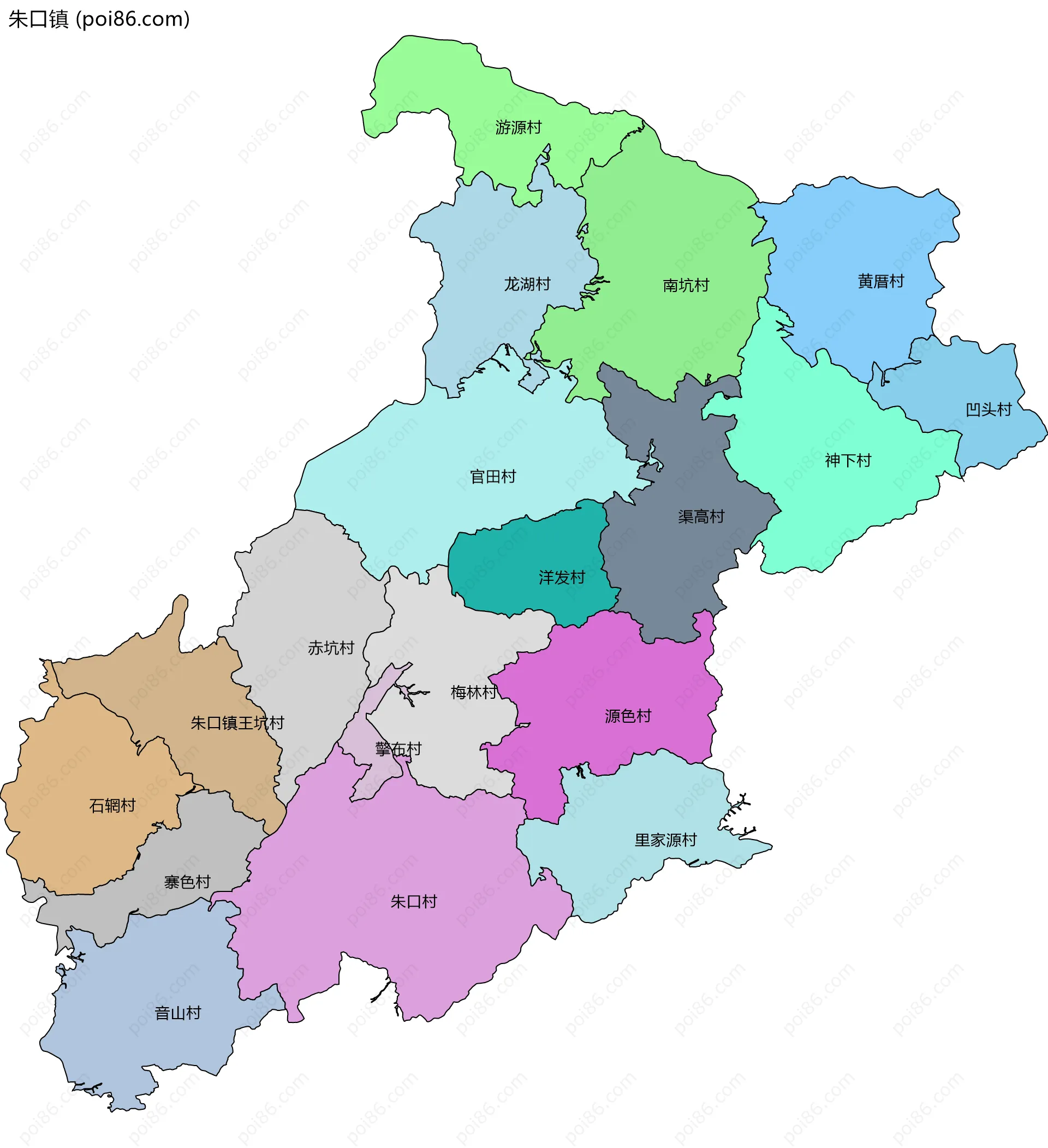 朱口镇边界地图(五级行政区划)