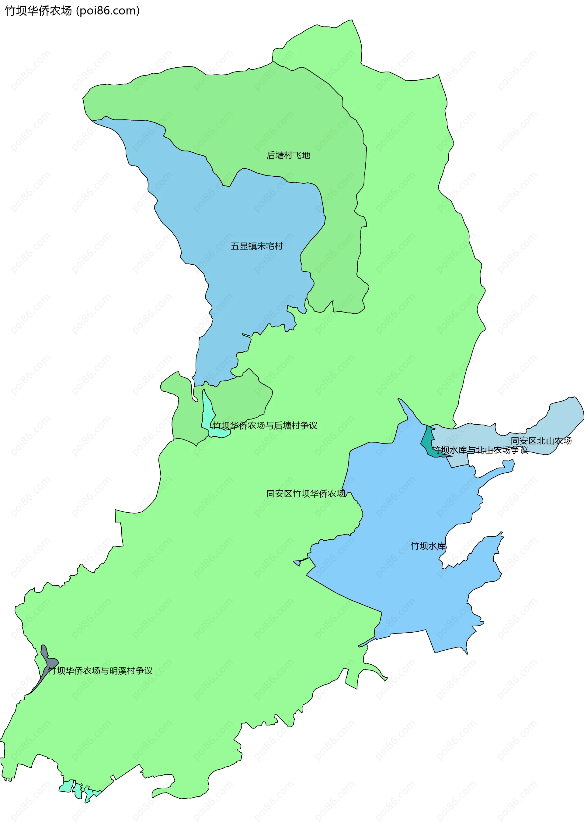 竹坝华侨农场边界地图(五级行政区划)