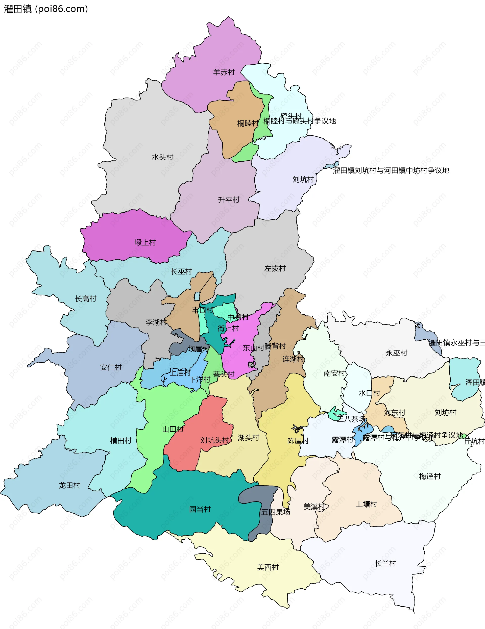 濯田镇边界地图(五级行政区划)