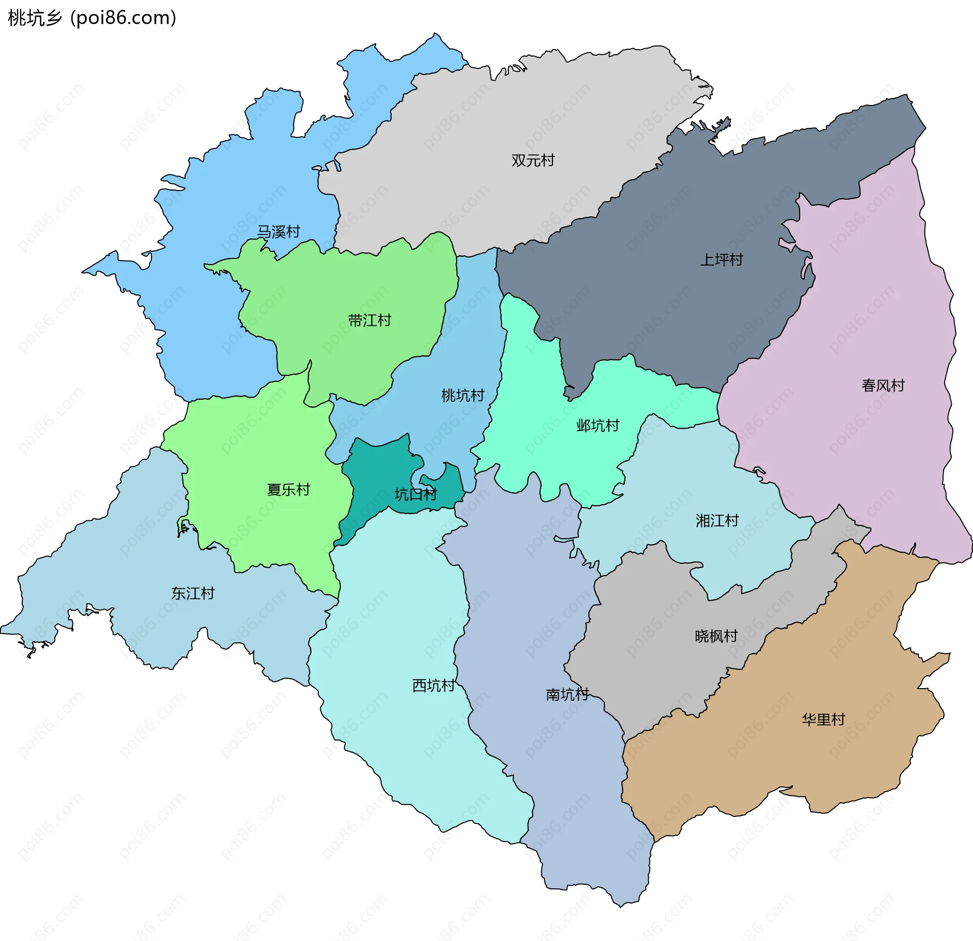 桃坑乡边界地图(五级行政区划)