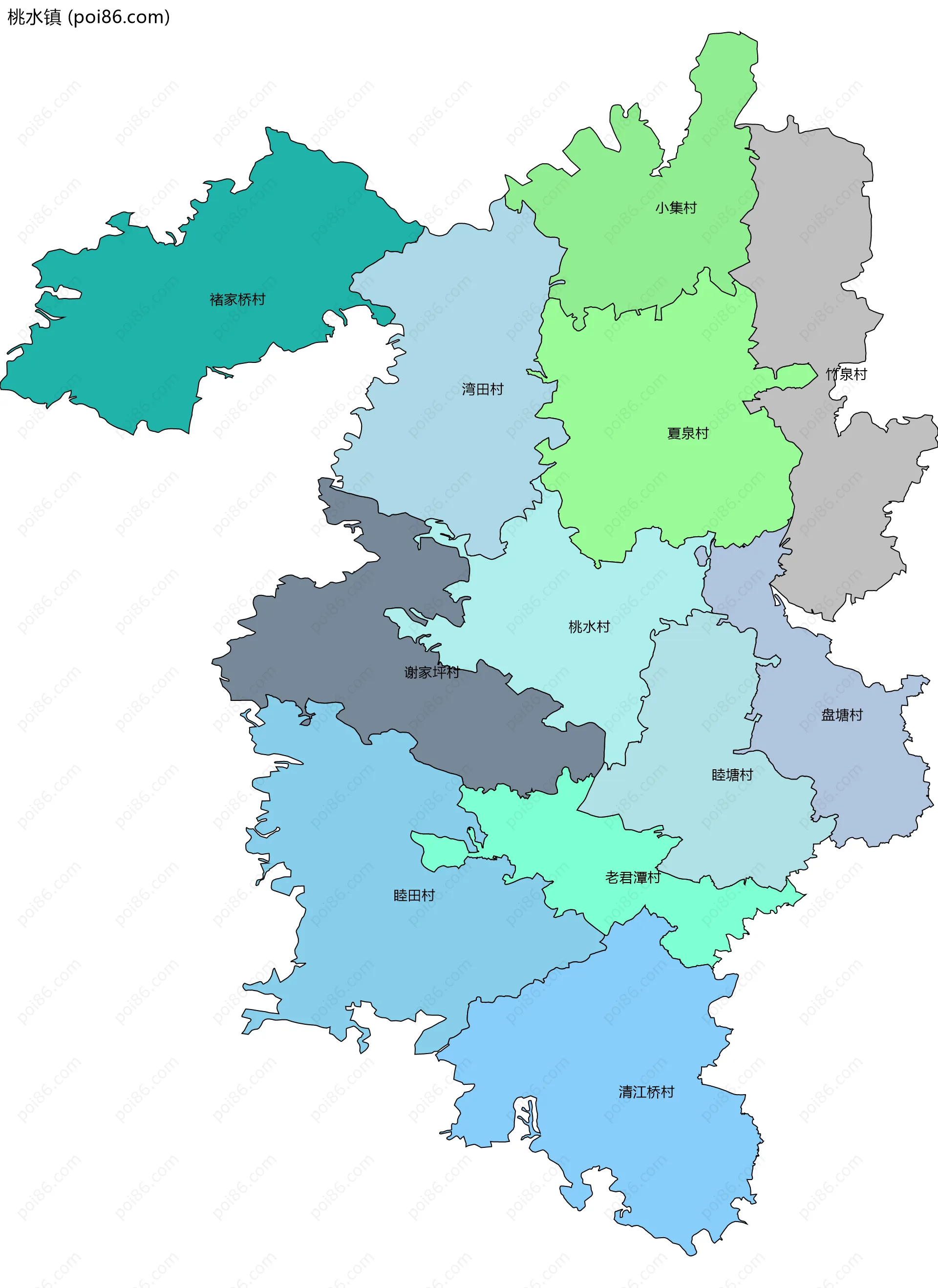 桃水镇边界地图(五级行政区划)