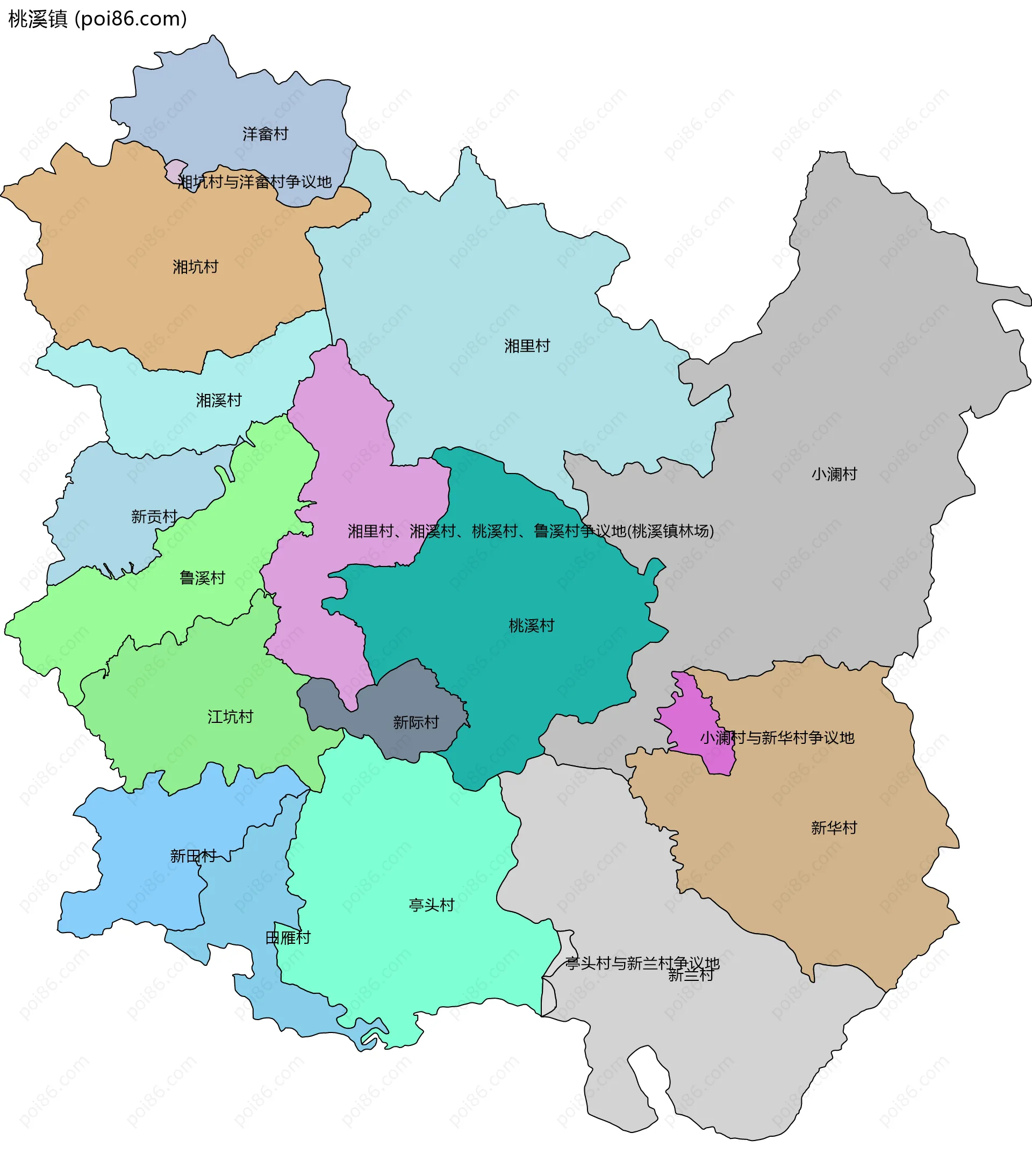 桃溪镇边界地图(五级行政区划)