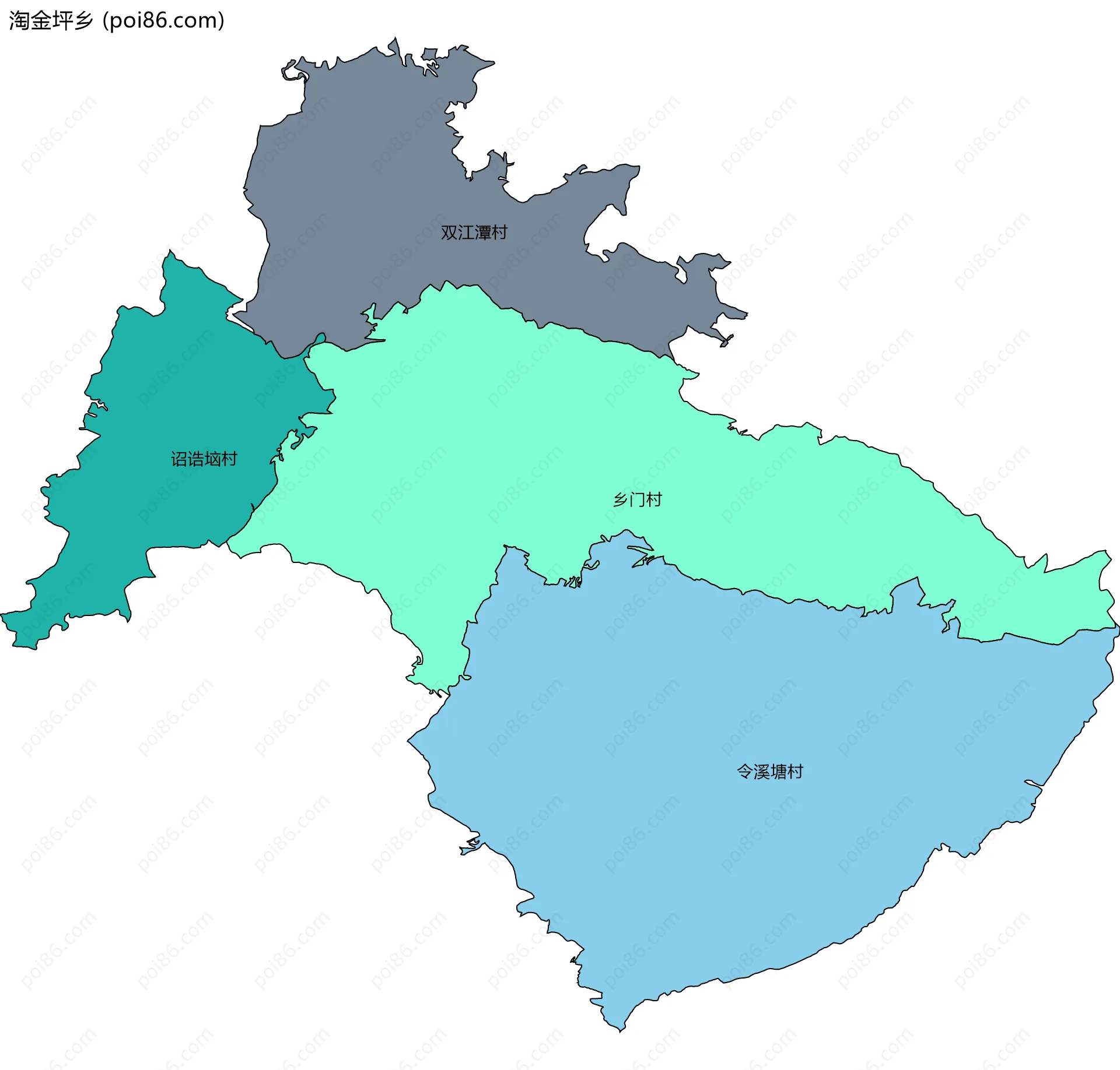 淘金坪乡边界地图(五级行政区划)