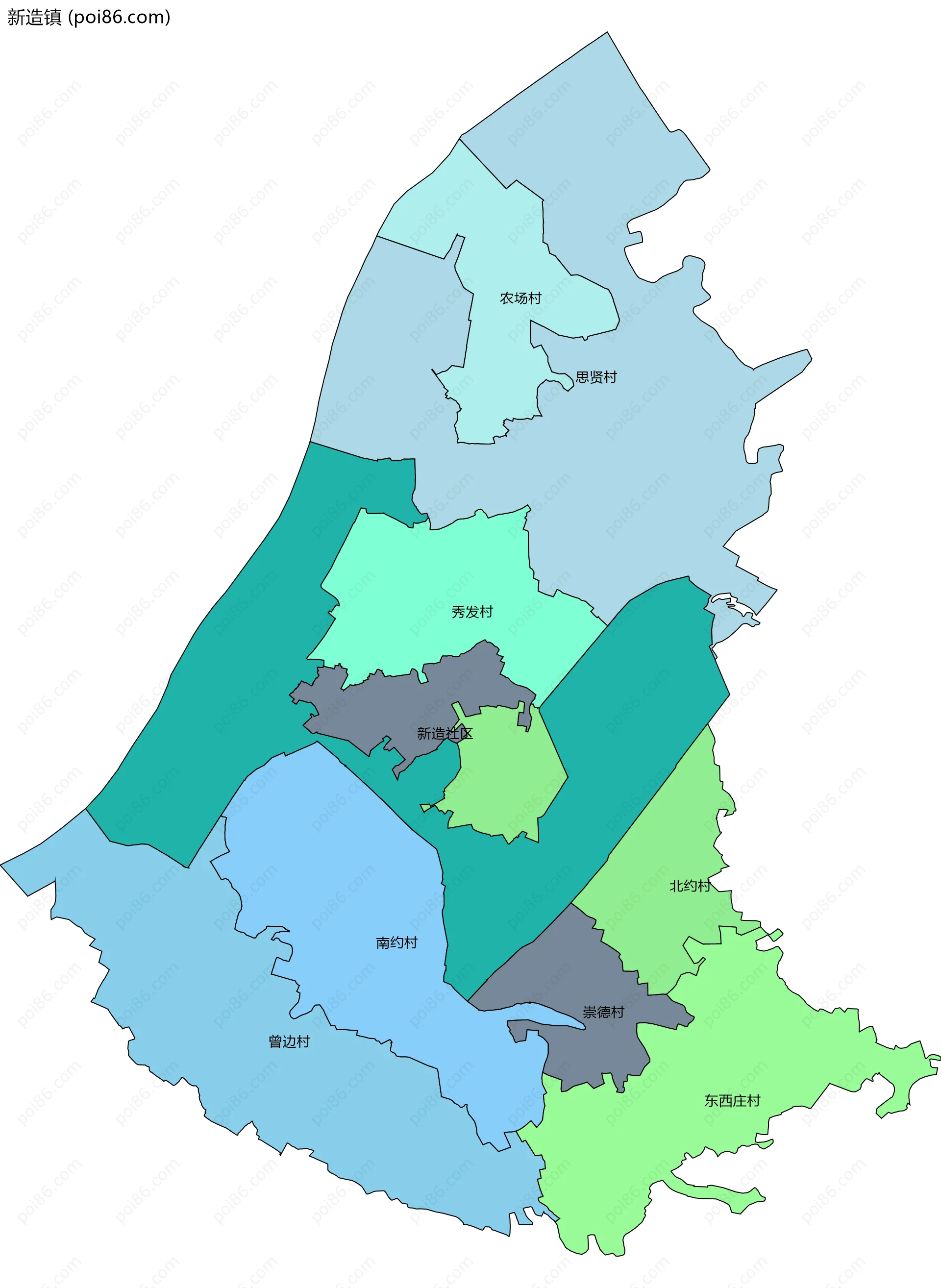 新造镇边界地图(五级行政区划)