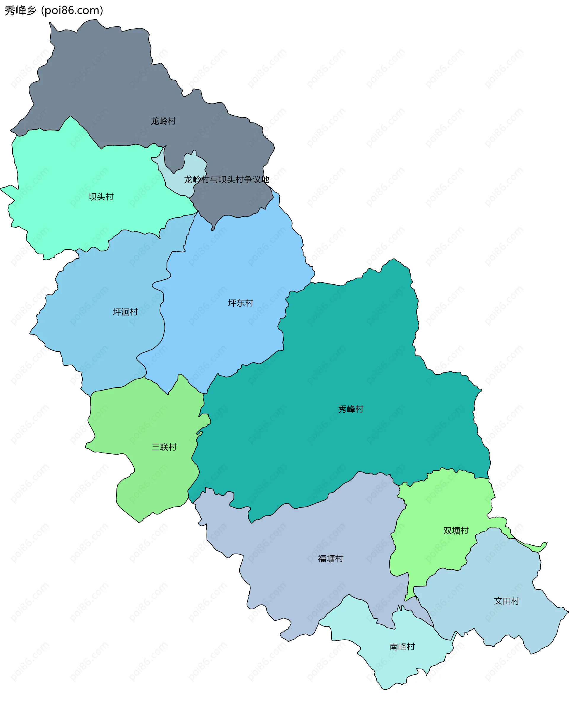 秀峰乡边界地图(五级行政区划)