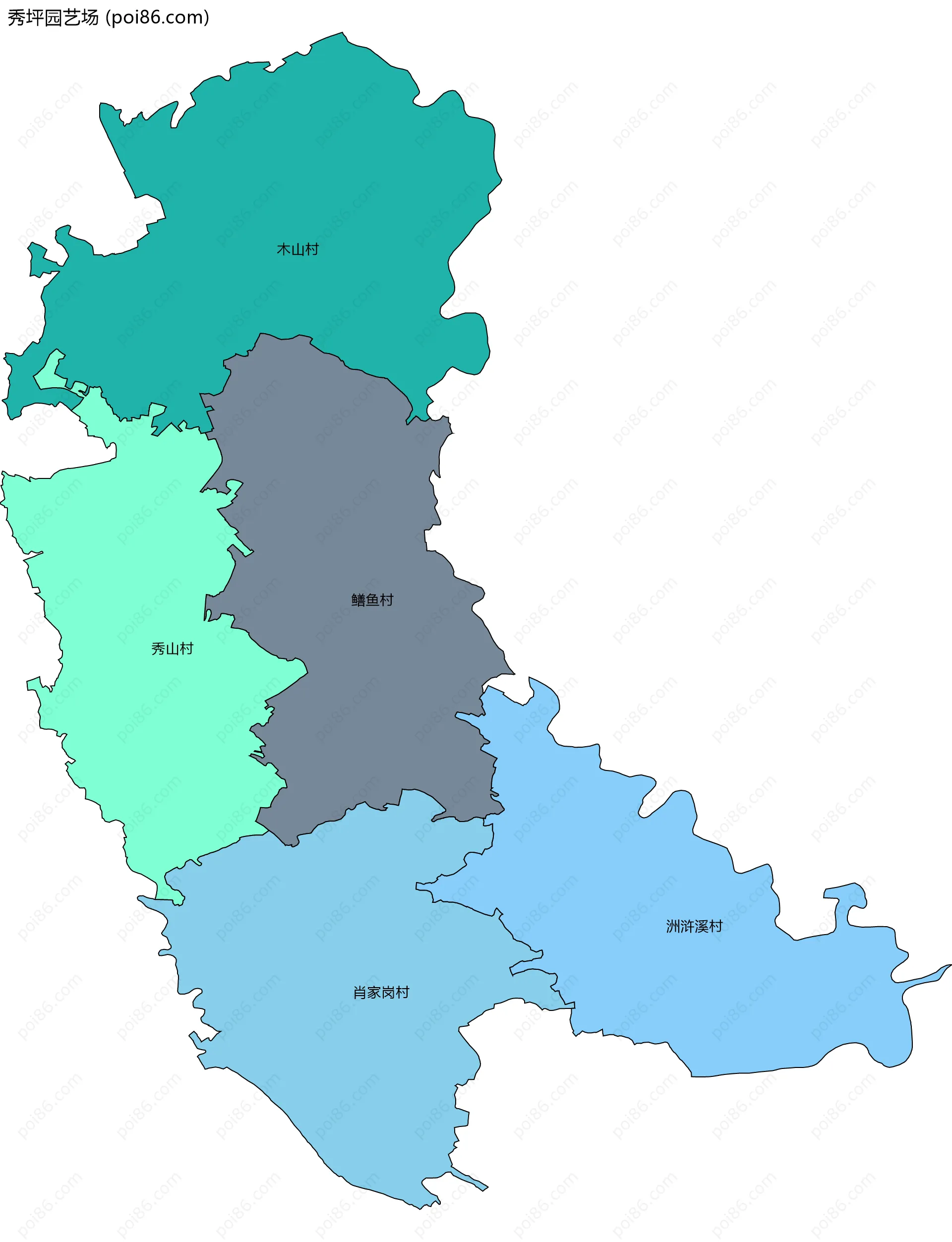 秀坪园艺场边界地图(五级行政区划)