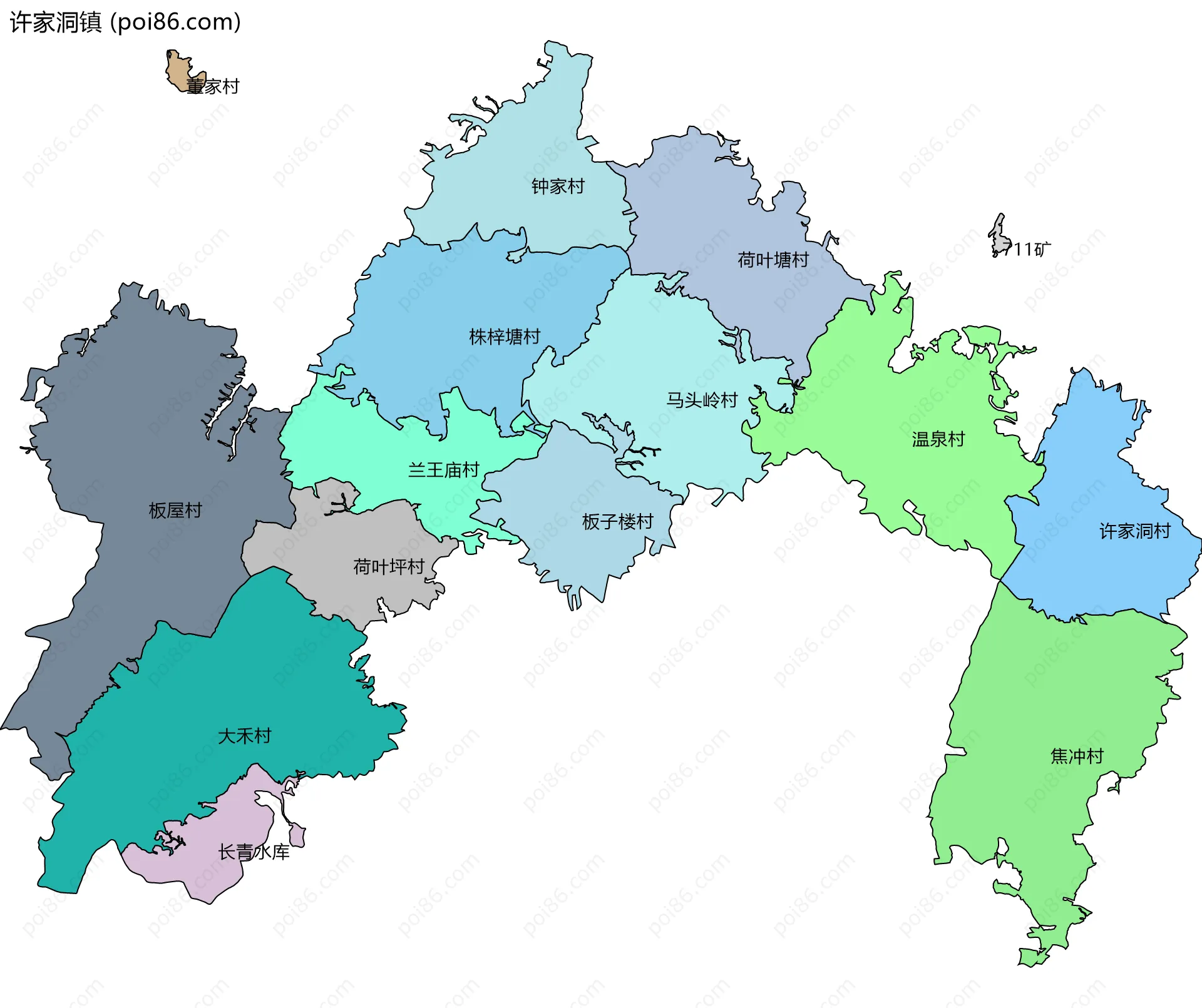 许家洞镇边界地图(五级行政区划)