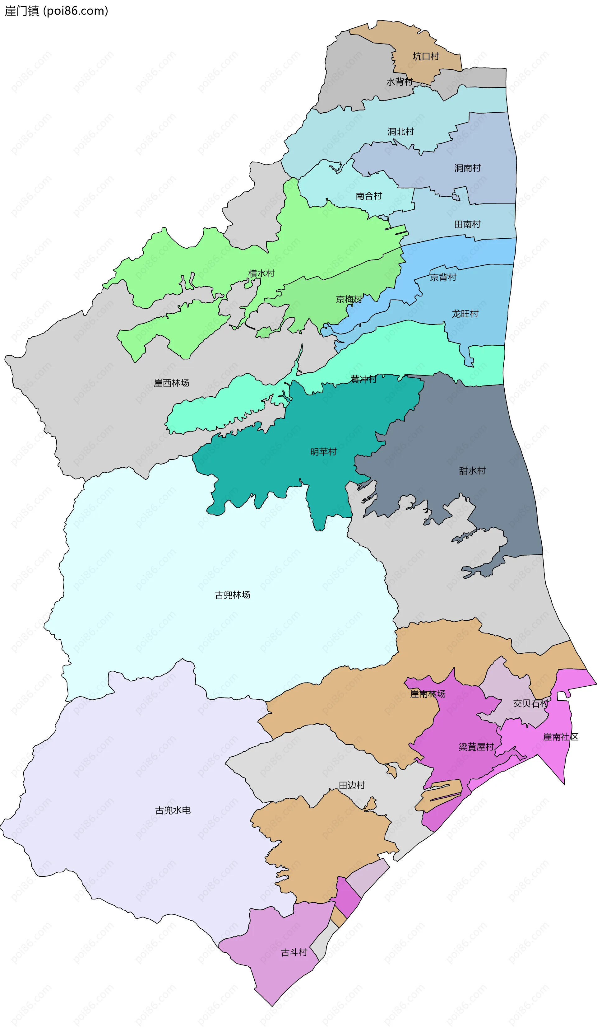 崖门镇边界地图(五级行政区划)