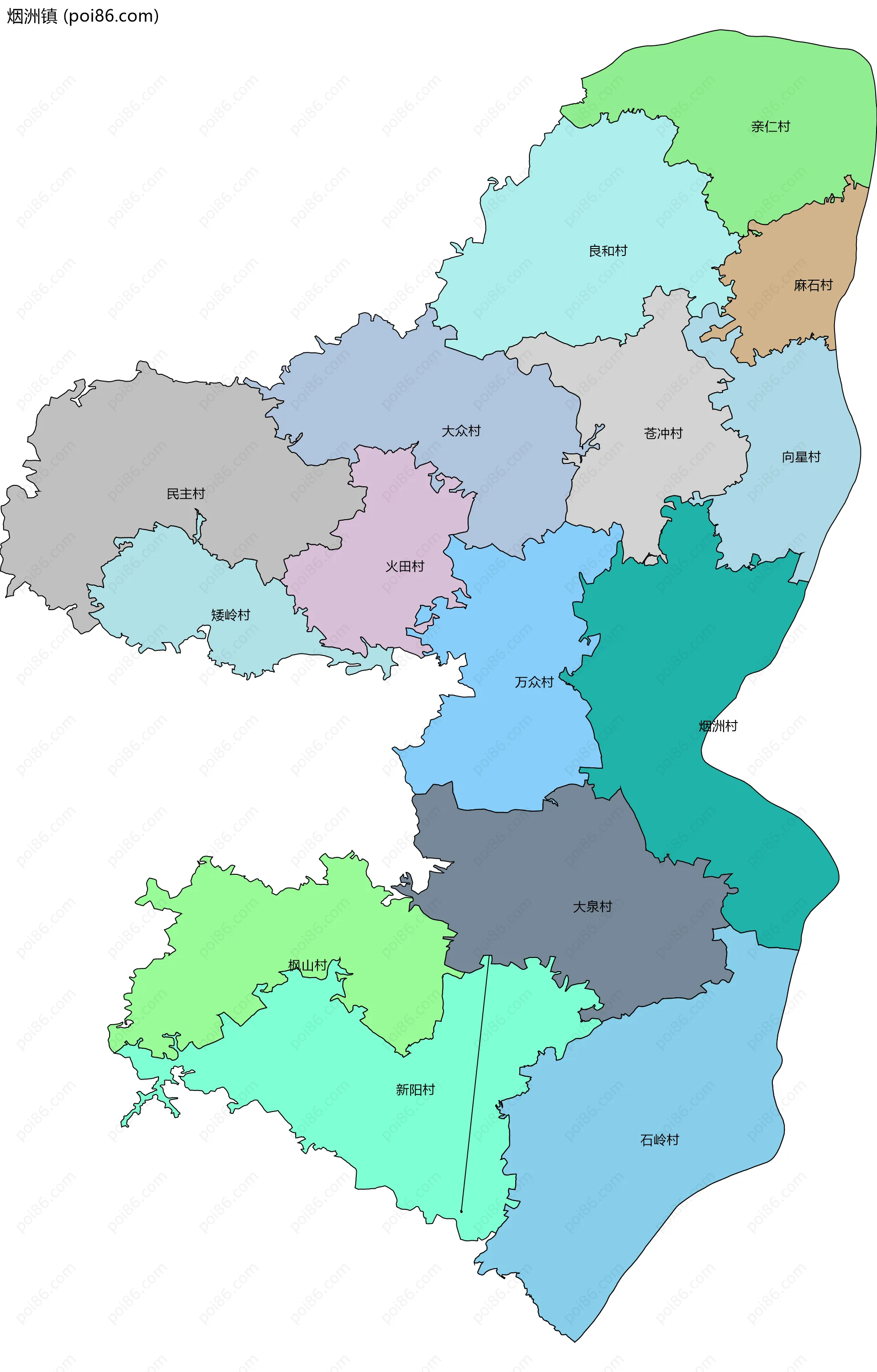 烟洲镇边界地图(五级行政区划)