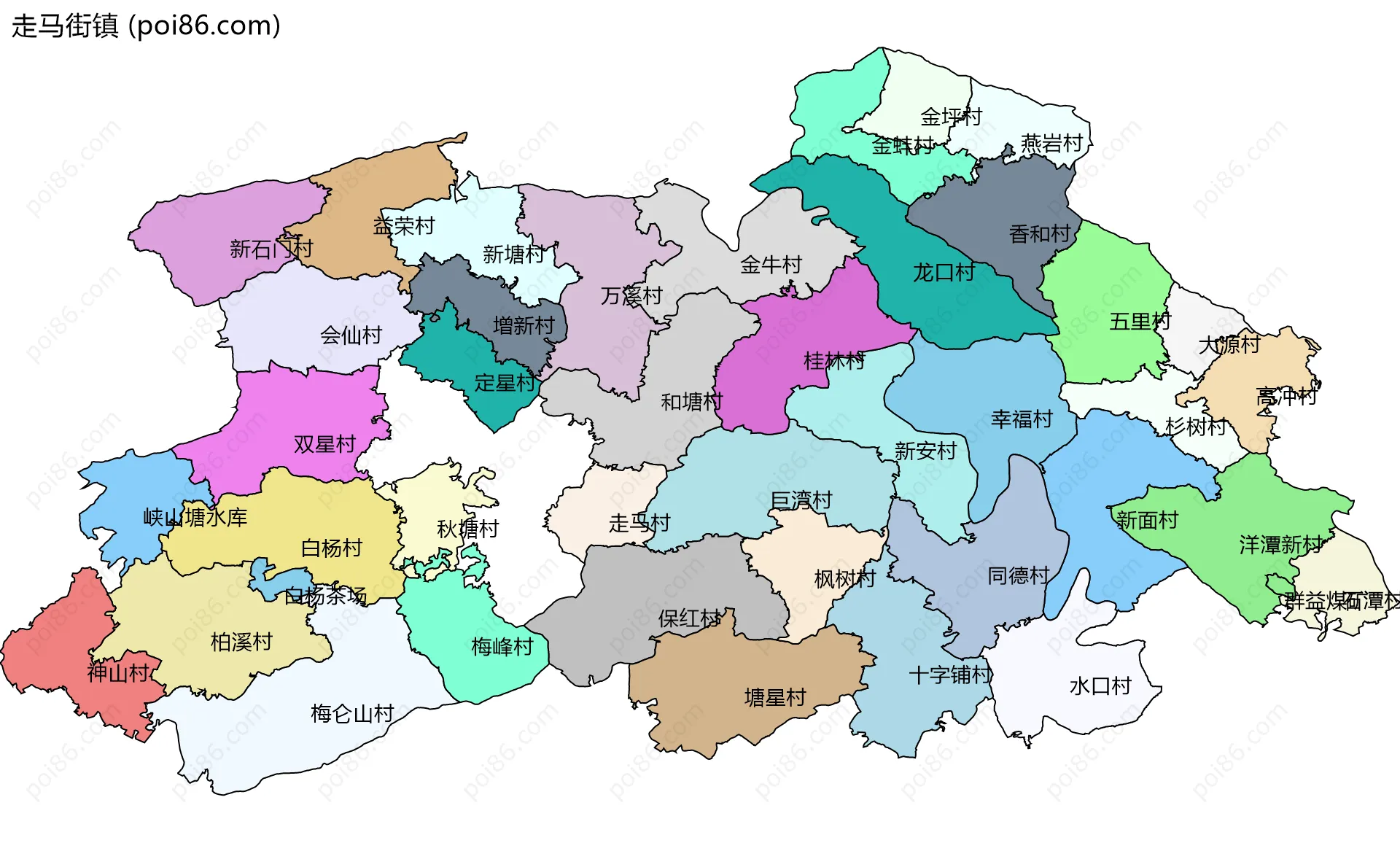 走马街镇边界地图(五级行政区划)