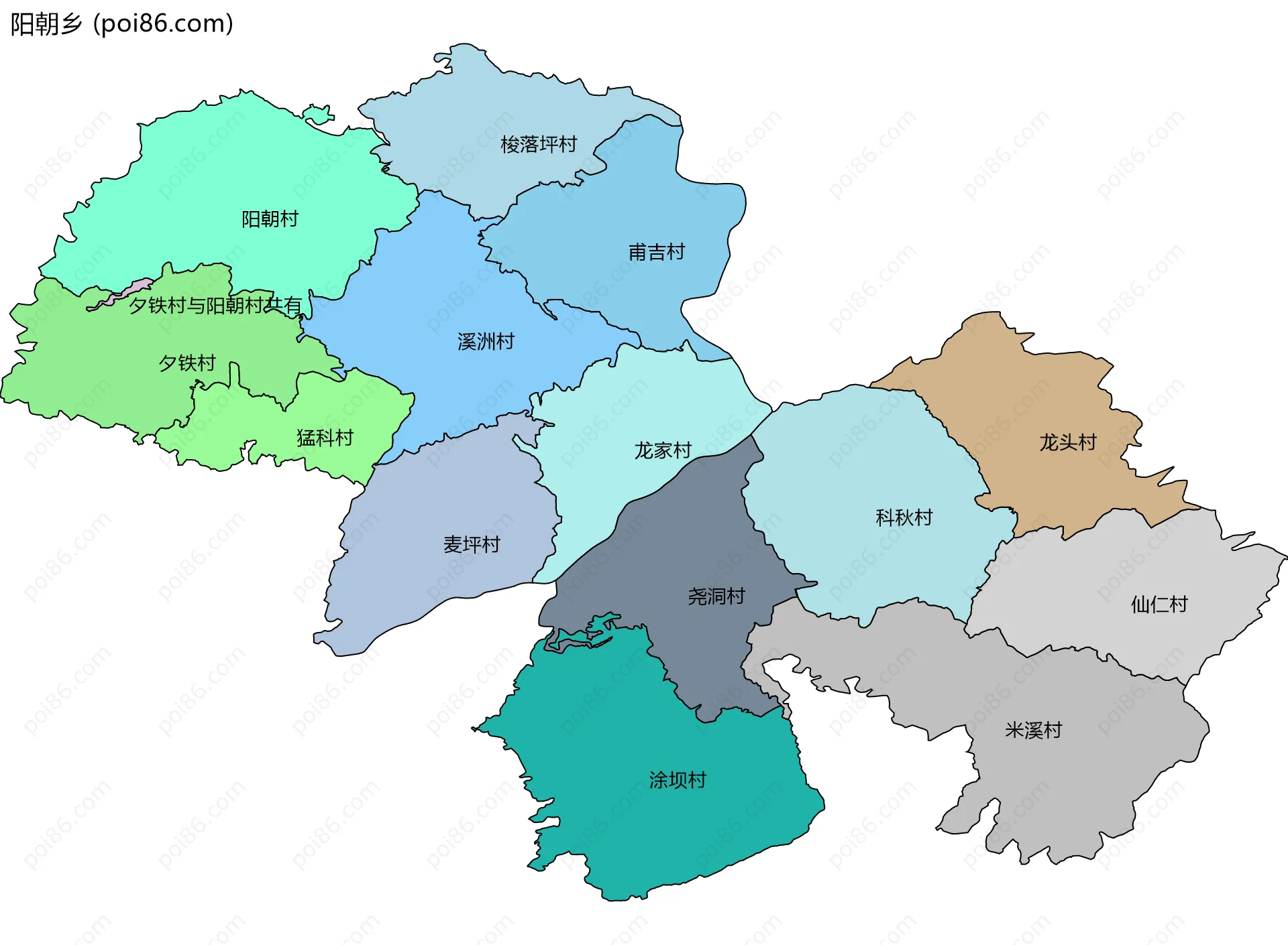 阳朝乡边界地图(五级行政区划)