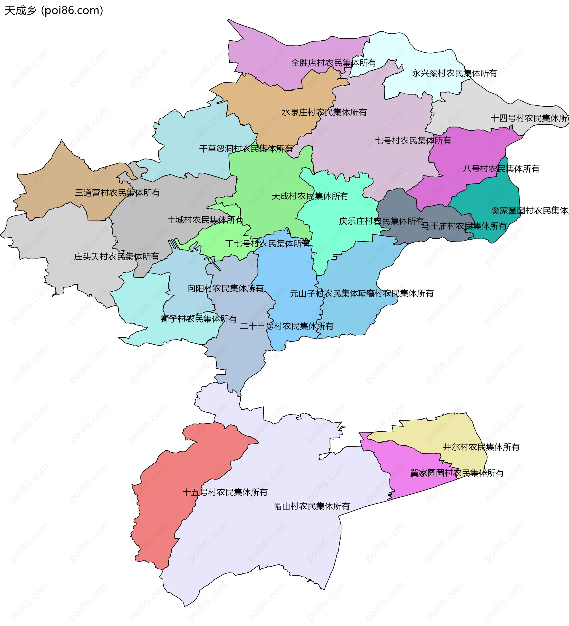 天成乡边界地图(五级行政区划)