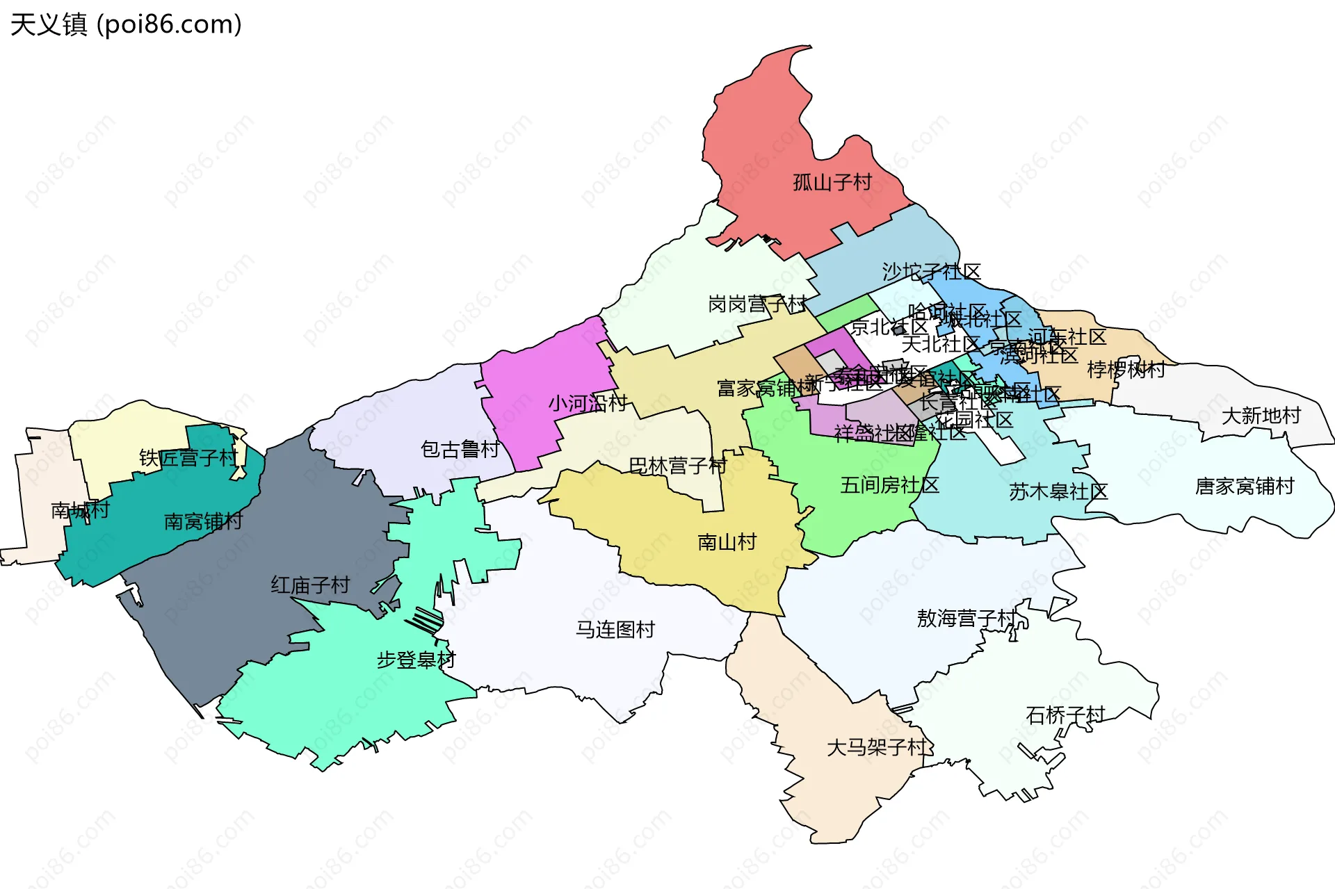 天义镇边界地图(五级行政区划)