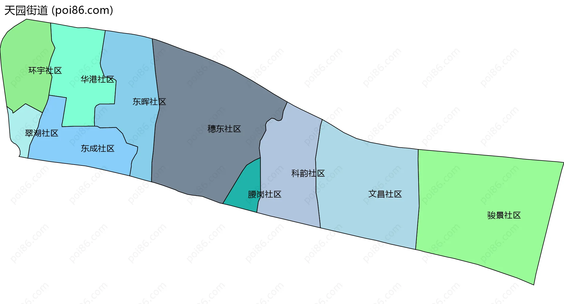 天园街道边界地图(五级行政区划)