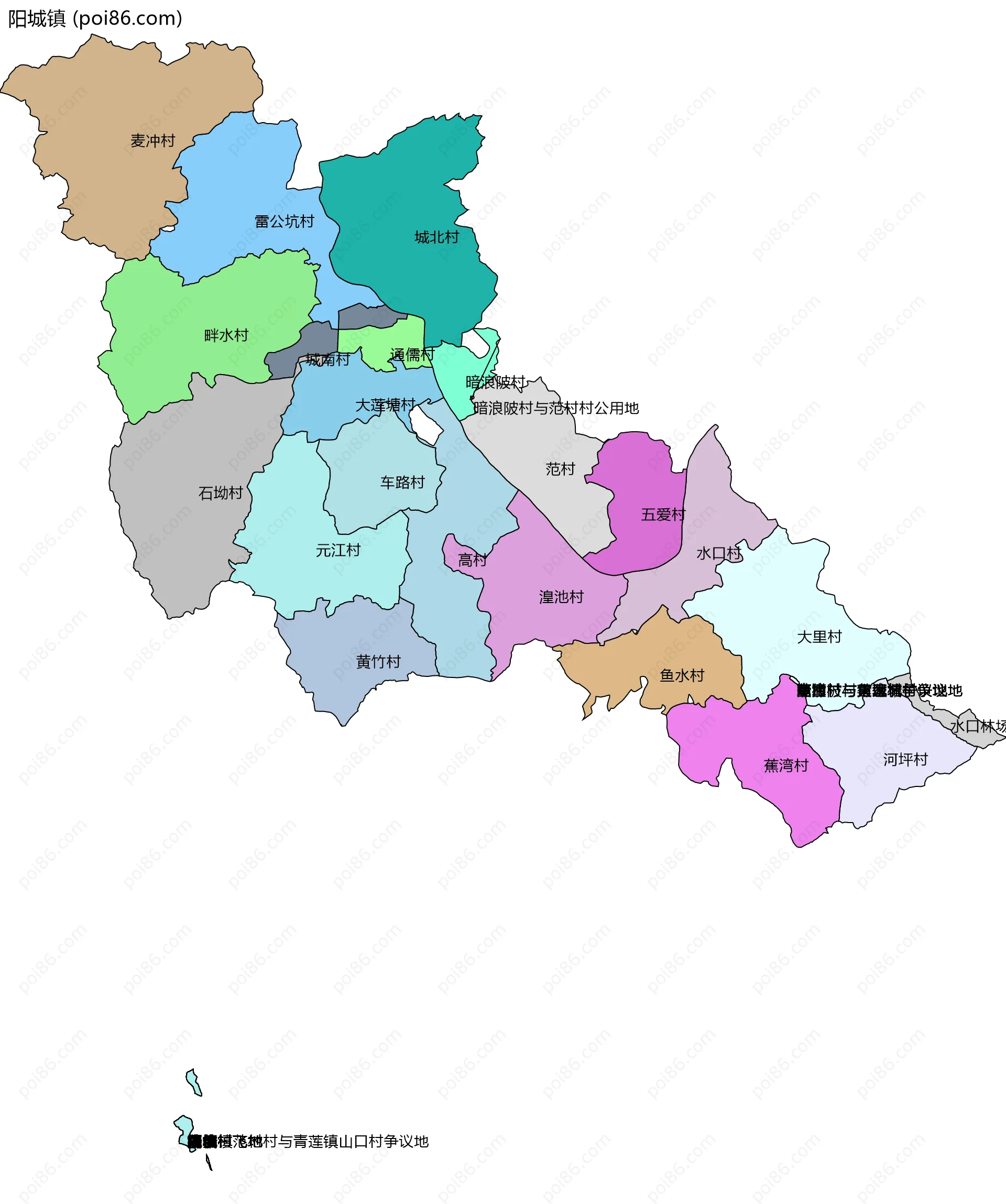 阳城镇边界地图(五级行政区划)