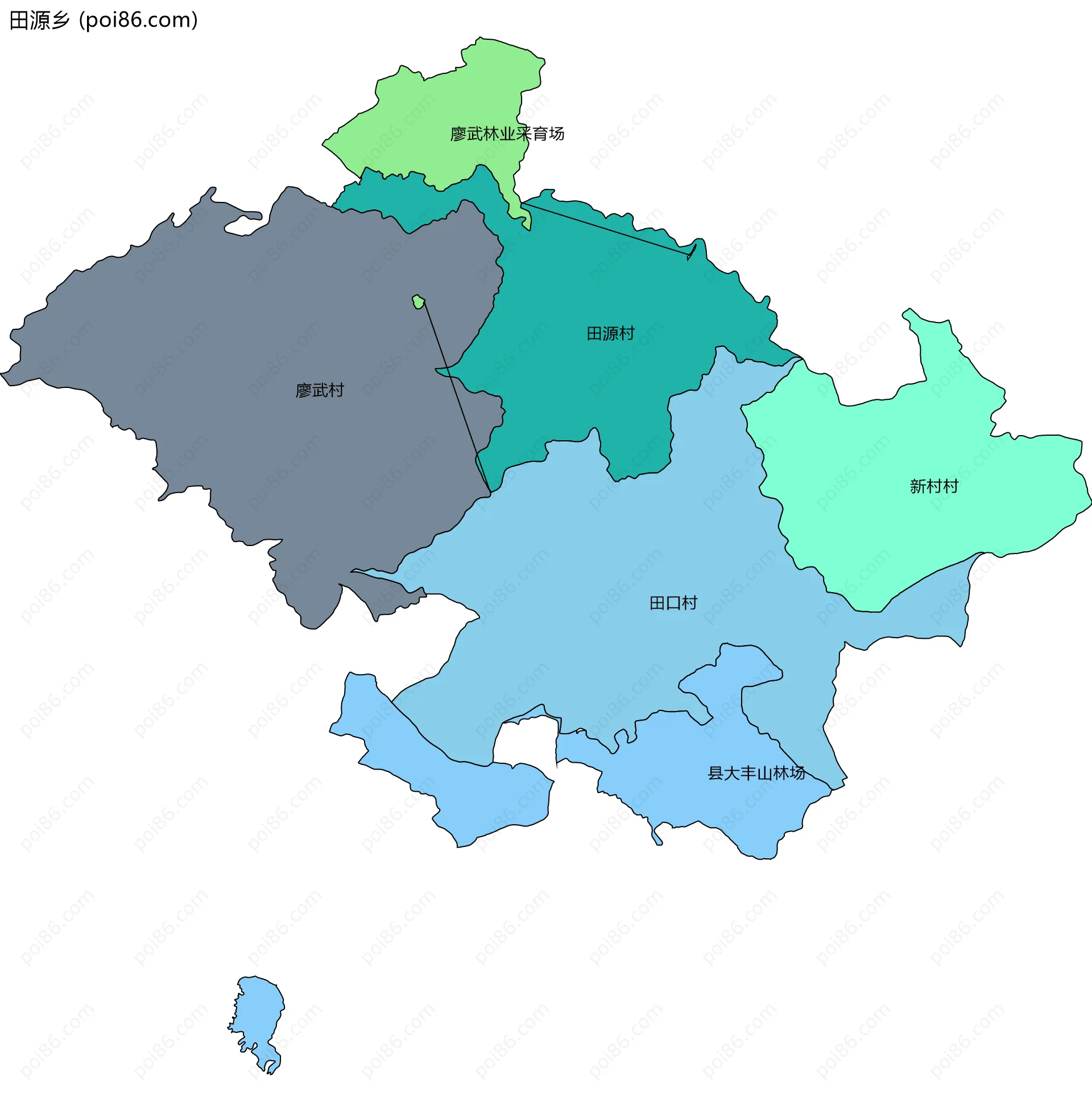 田源乡边界地图(五级行政区划)