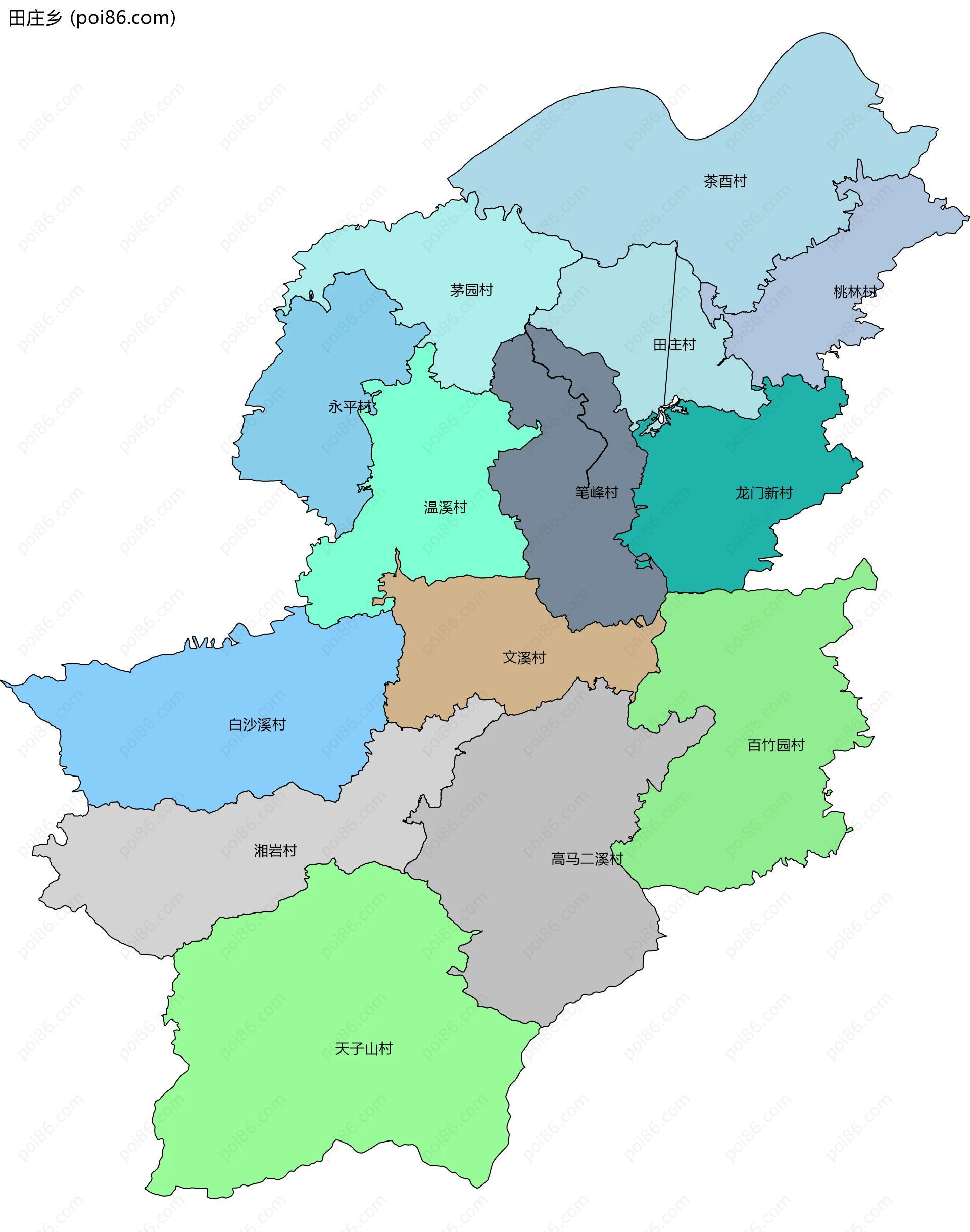 田庄乡边界地图(五级行政区划)