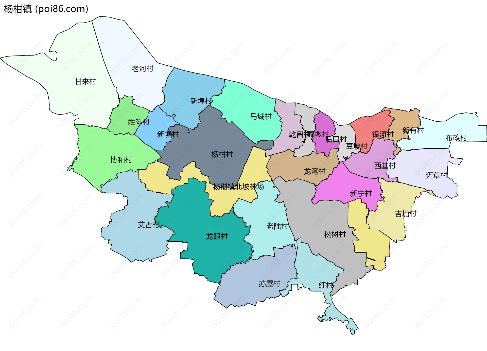 杨柑镇边界地图(五级行政区划)