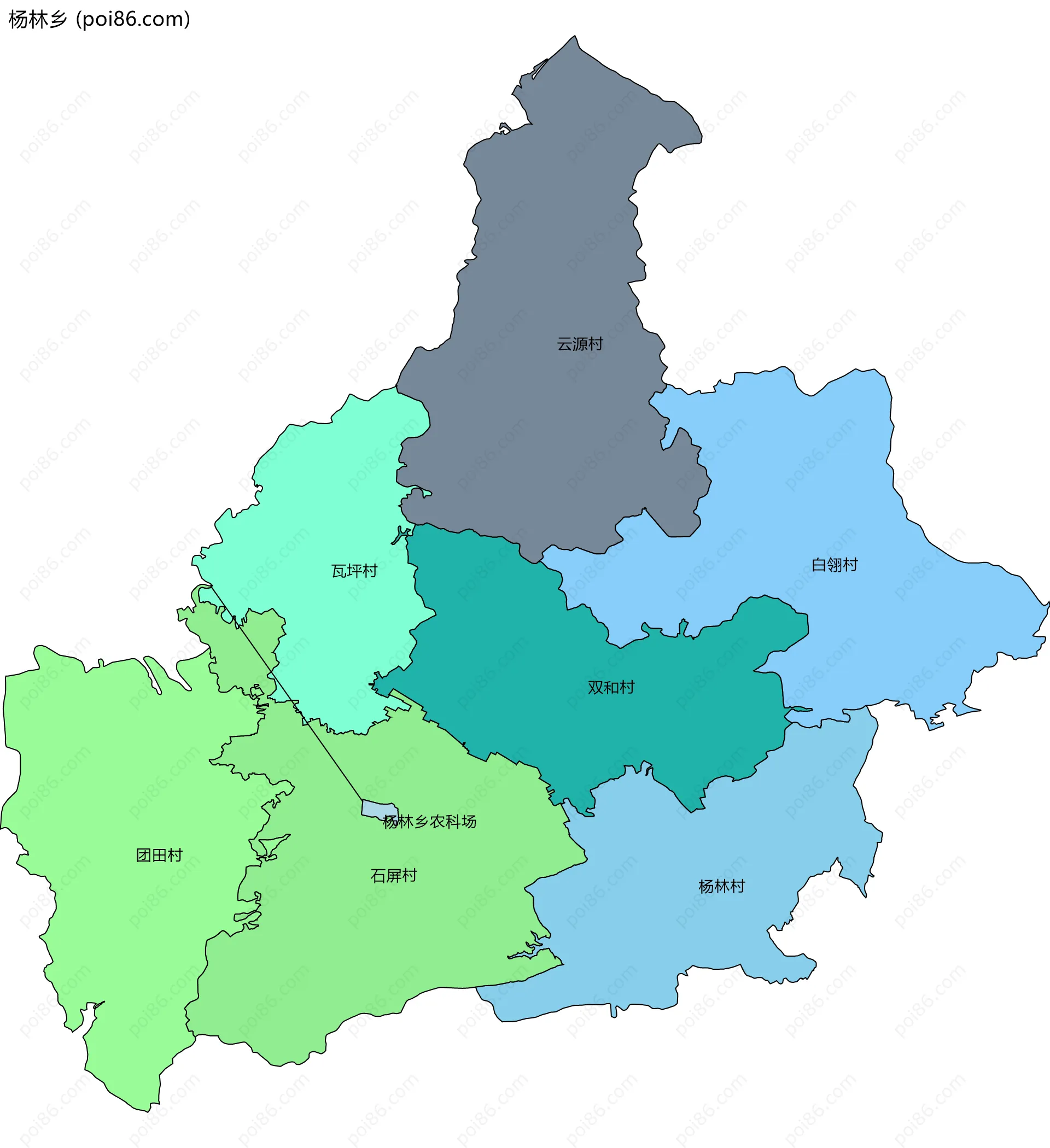 杨林乡边界地图(五级行政区划)