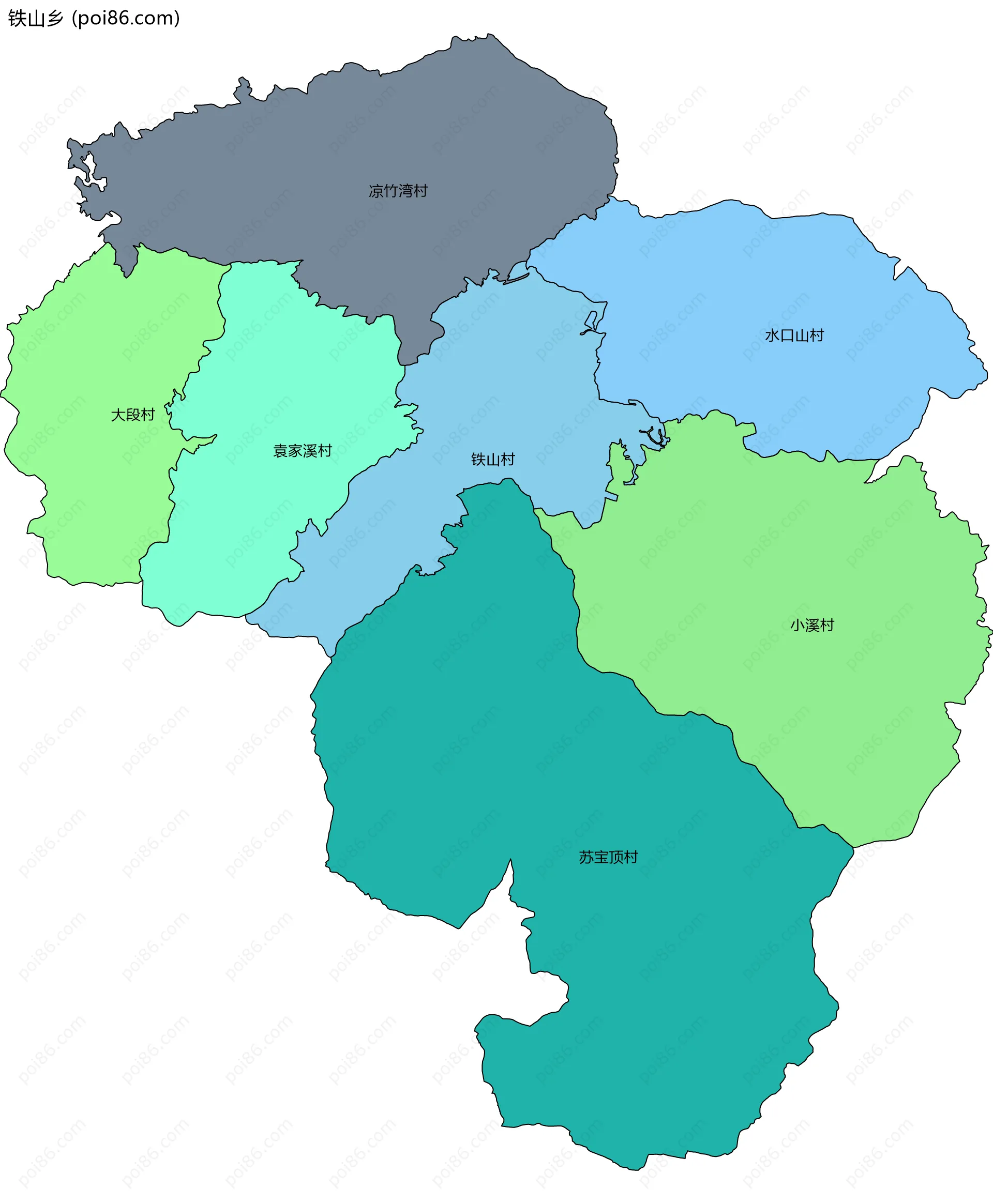 铁山乡边界地图(五级行政区划)