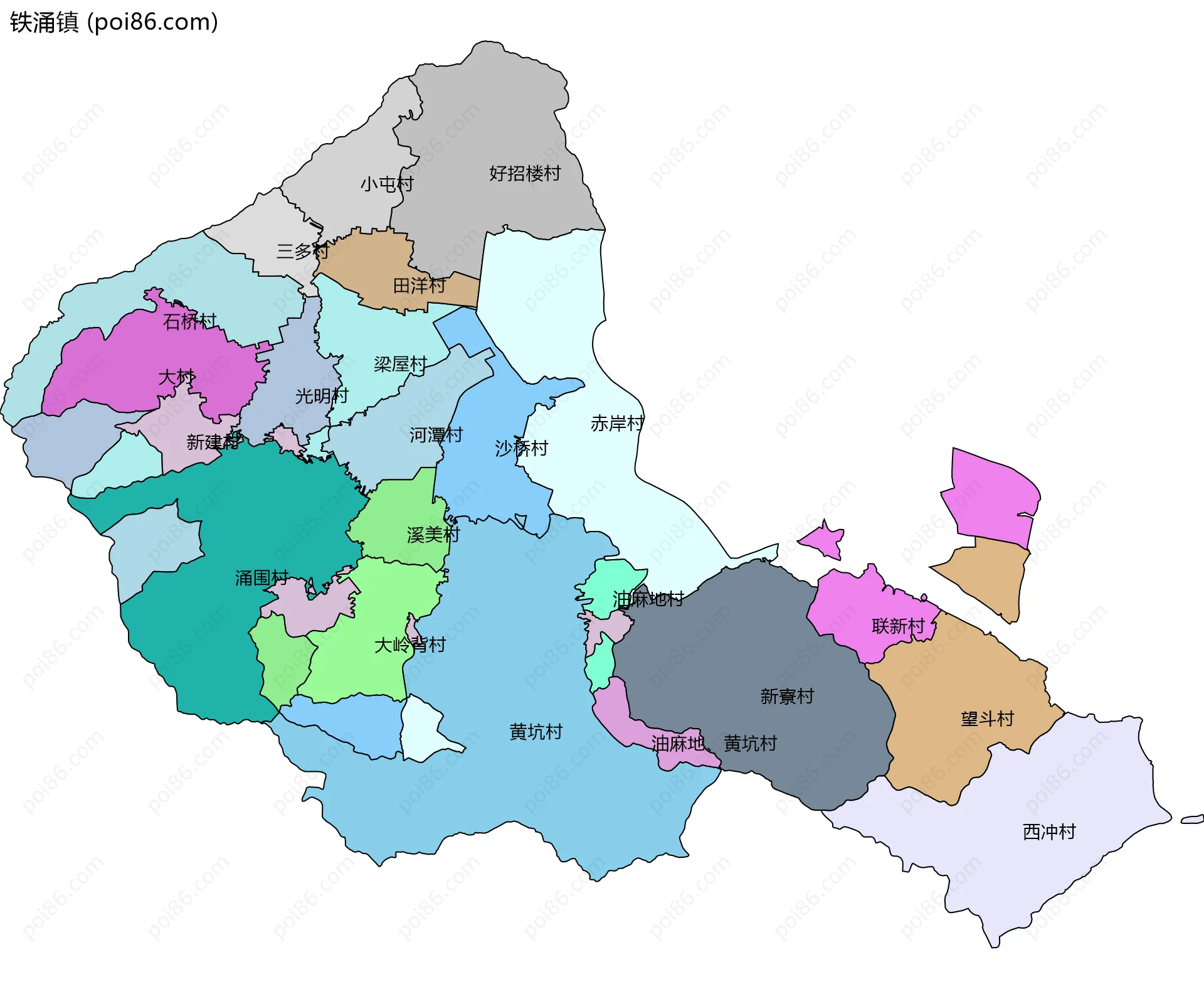 铁涌镇边界地图(五级行政区划)