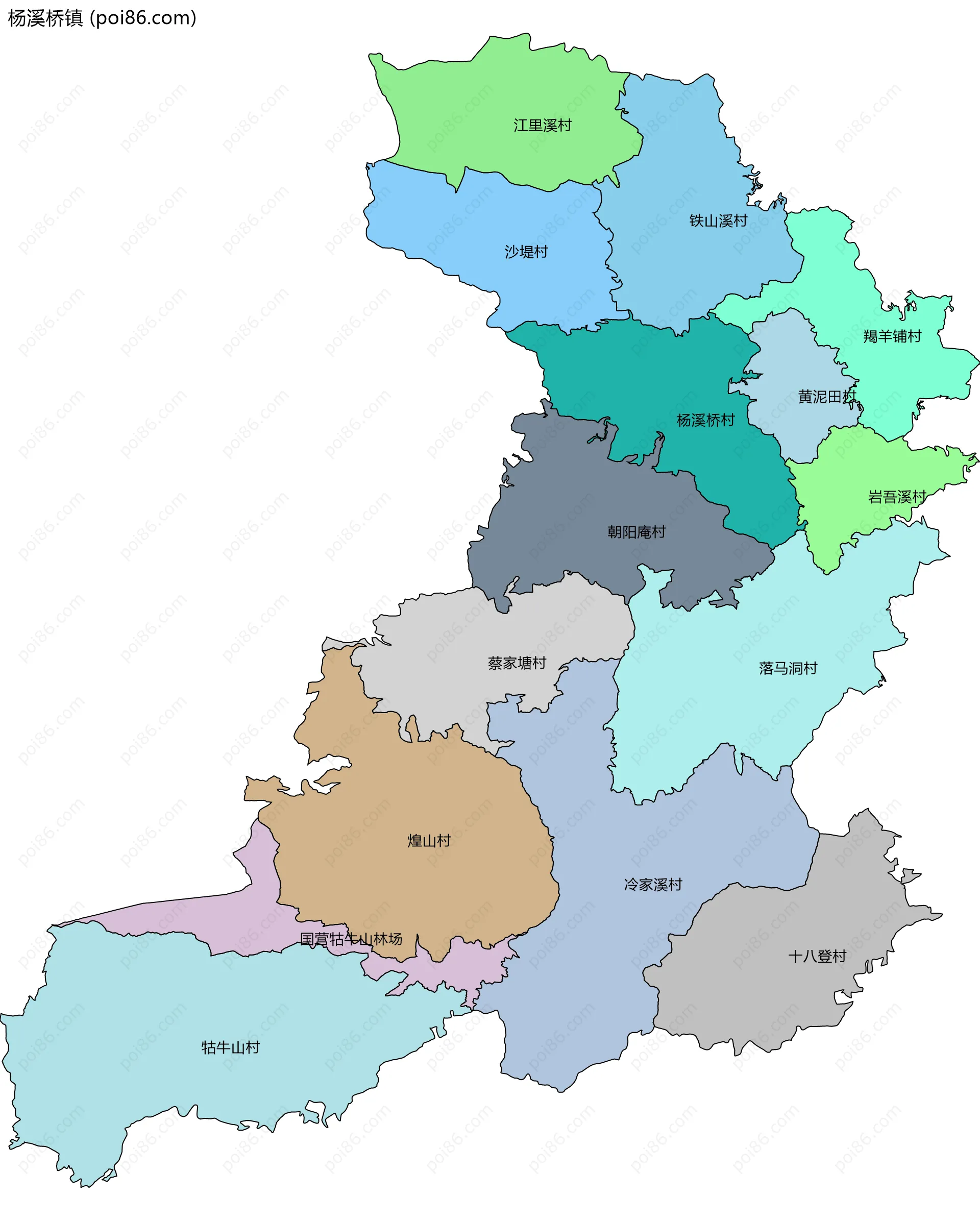 杨溪桥镇边界地图(五级行政区划)