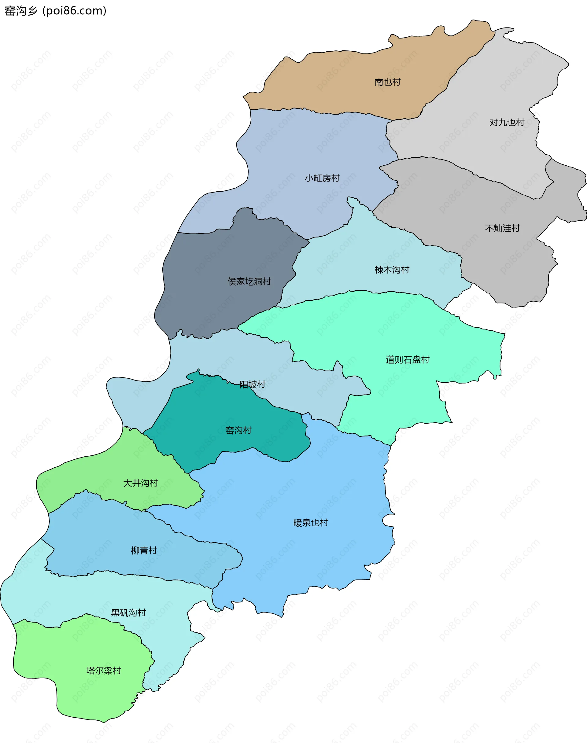 窑沟乡边界地图(五级行政区划)