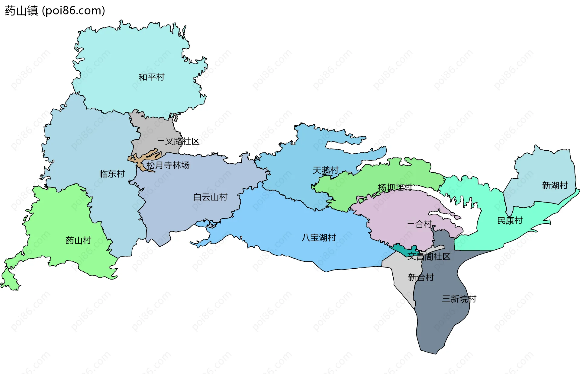 药山镇边界地图(五级行政区划)