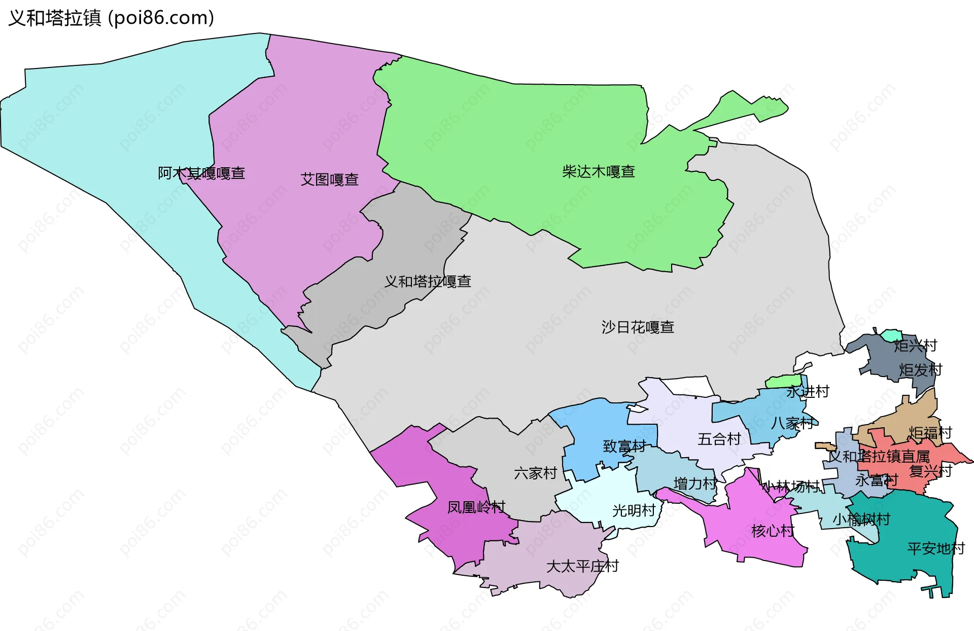 义和塔拉镇边界地图(五级行政区划)