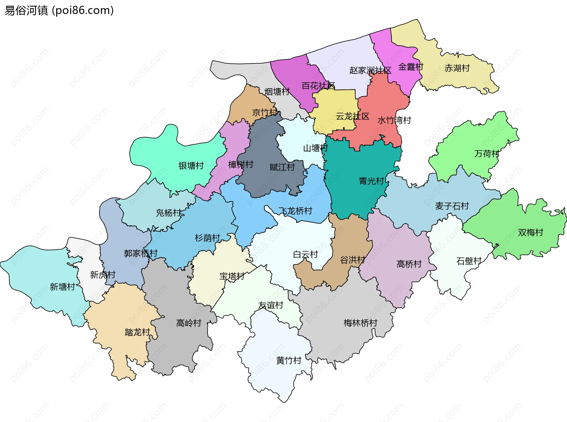 易俗河镇边界地图(五级行政区划)
