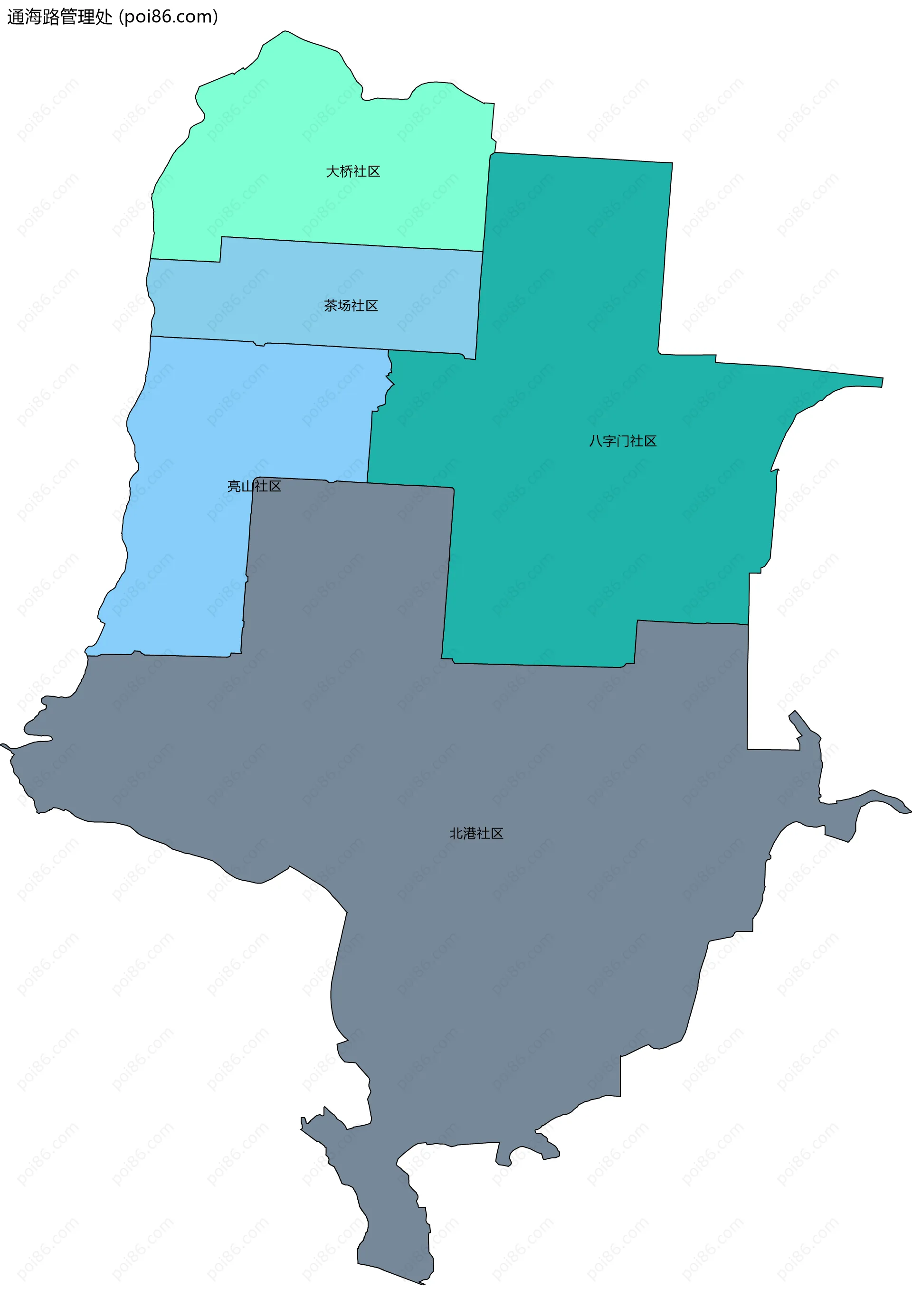 通海路管理处边界地图(五级行政区划)