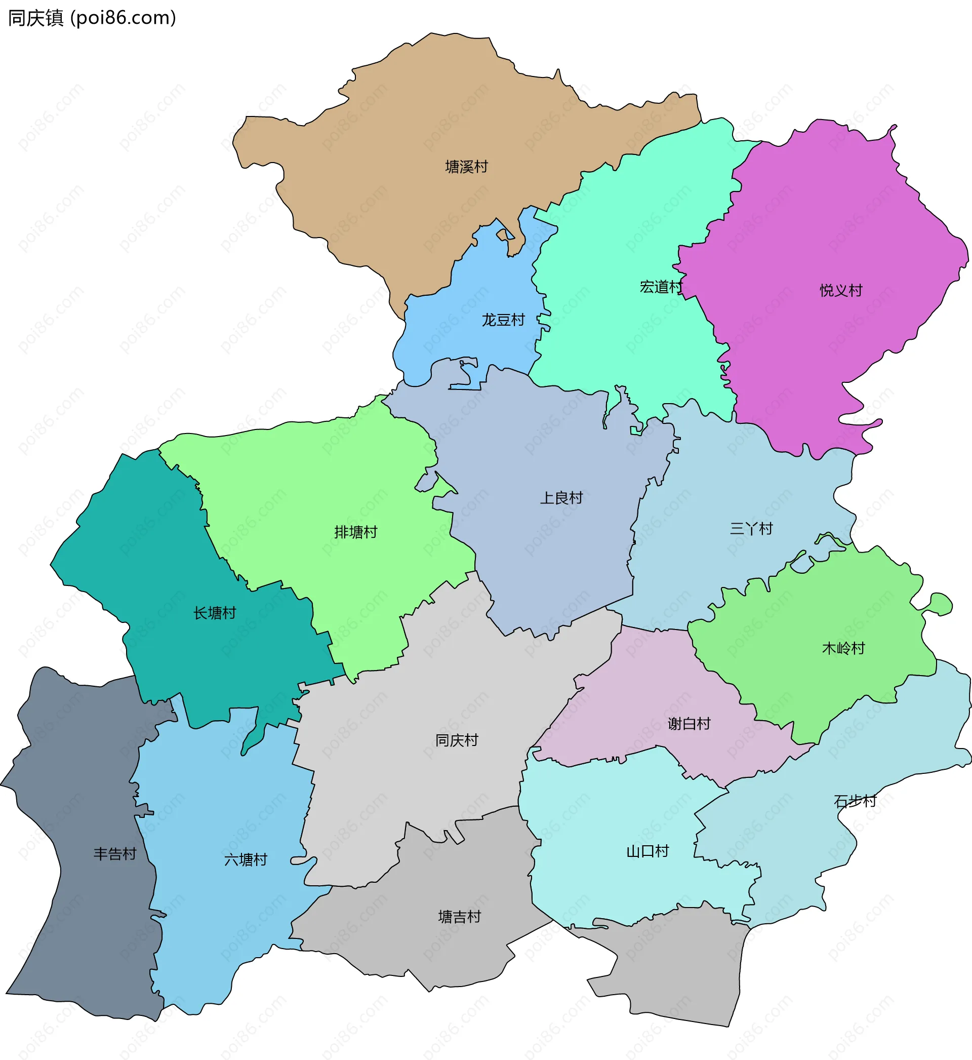 同庆镇边界地图(五级行政区划)