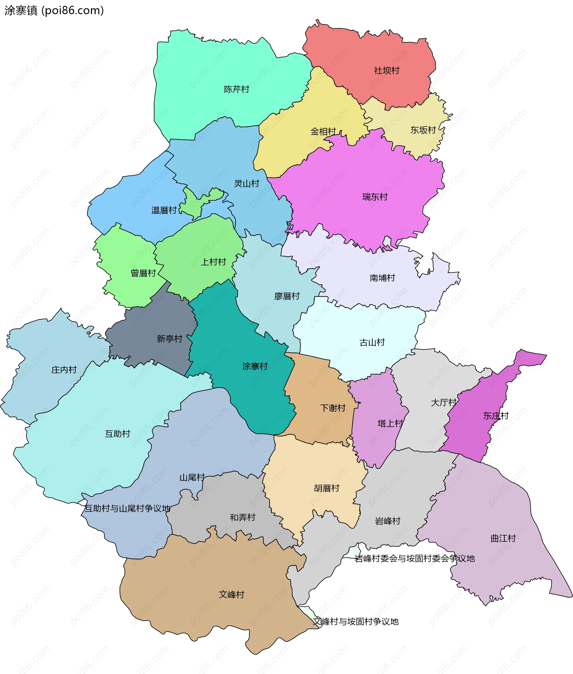 涂寨镇边界地图(五级行政区划)