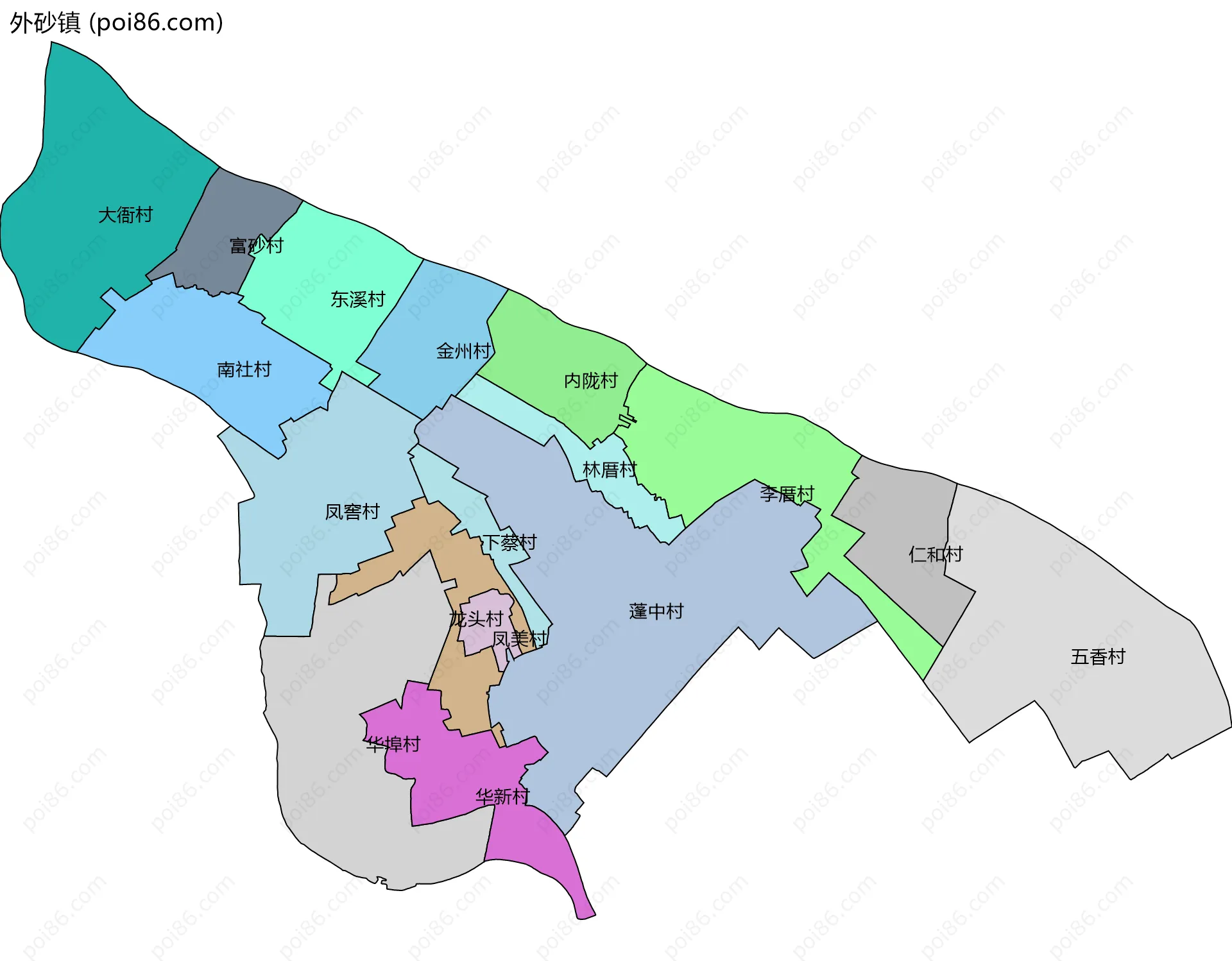 外砂镇边界地图(五级行政区划)