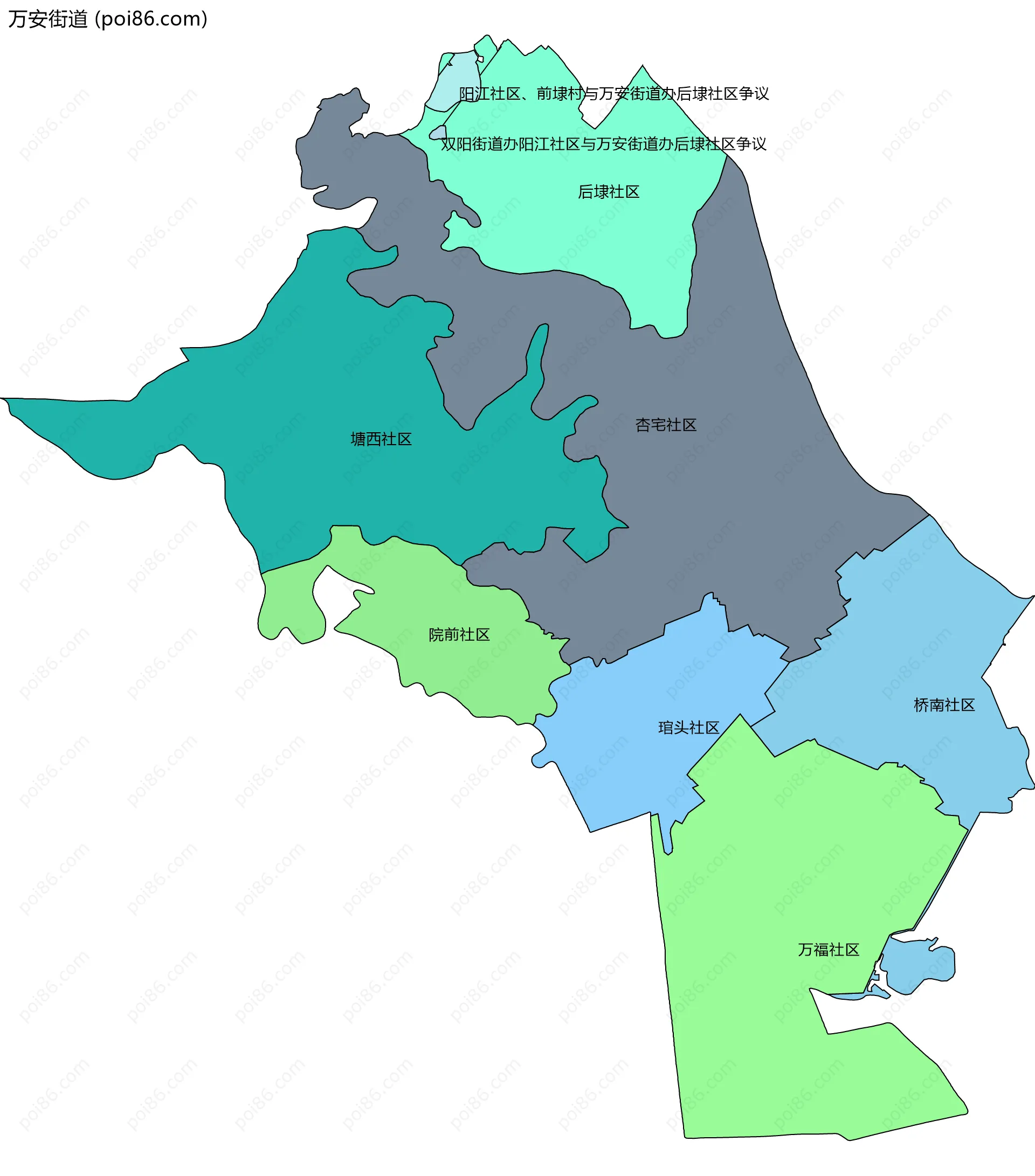 万安街道边界地图(五级行政区划)