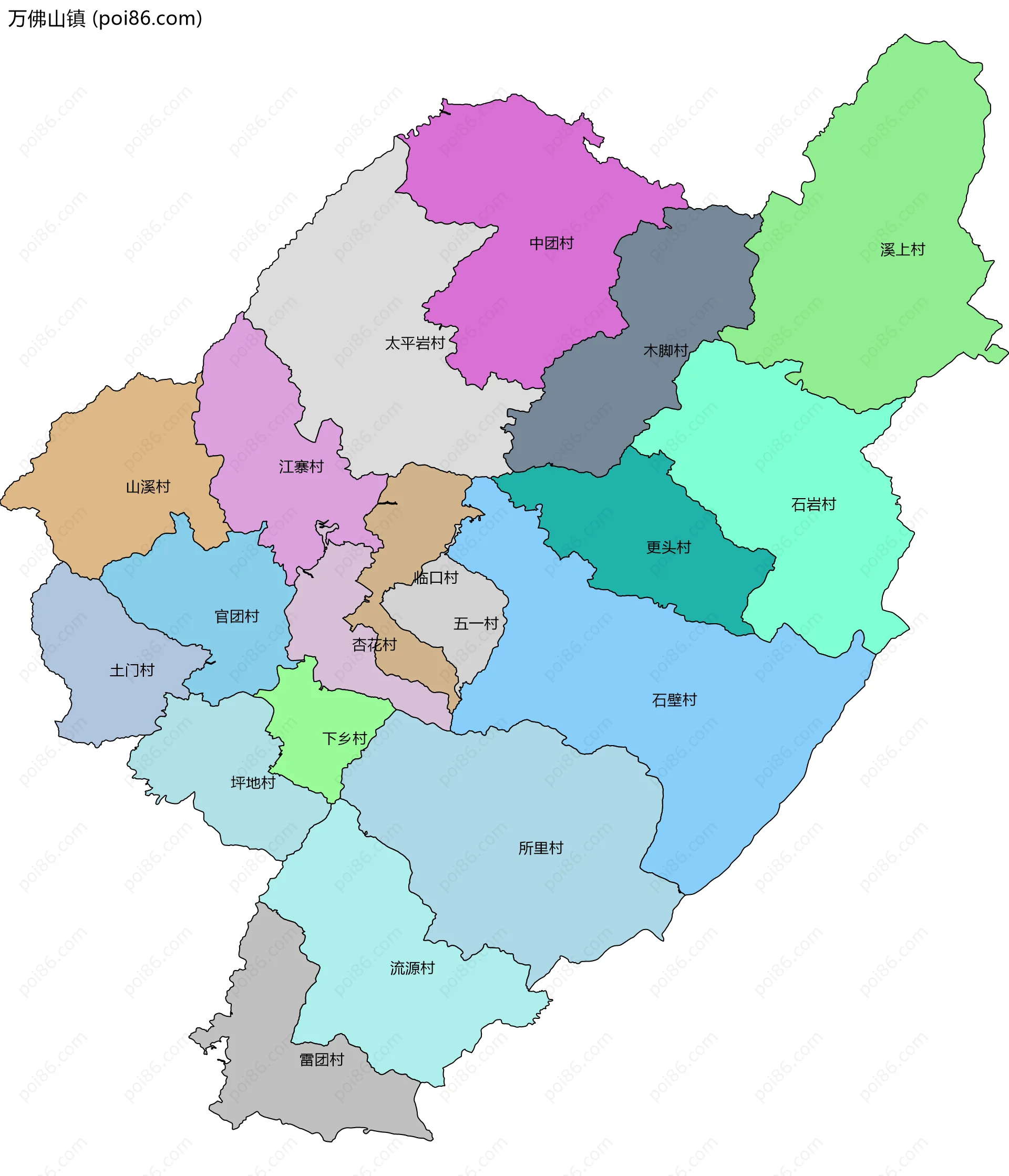 万佛山镇边界地图(五级行政区划)