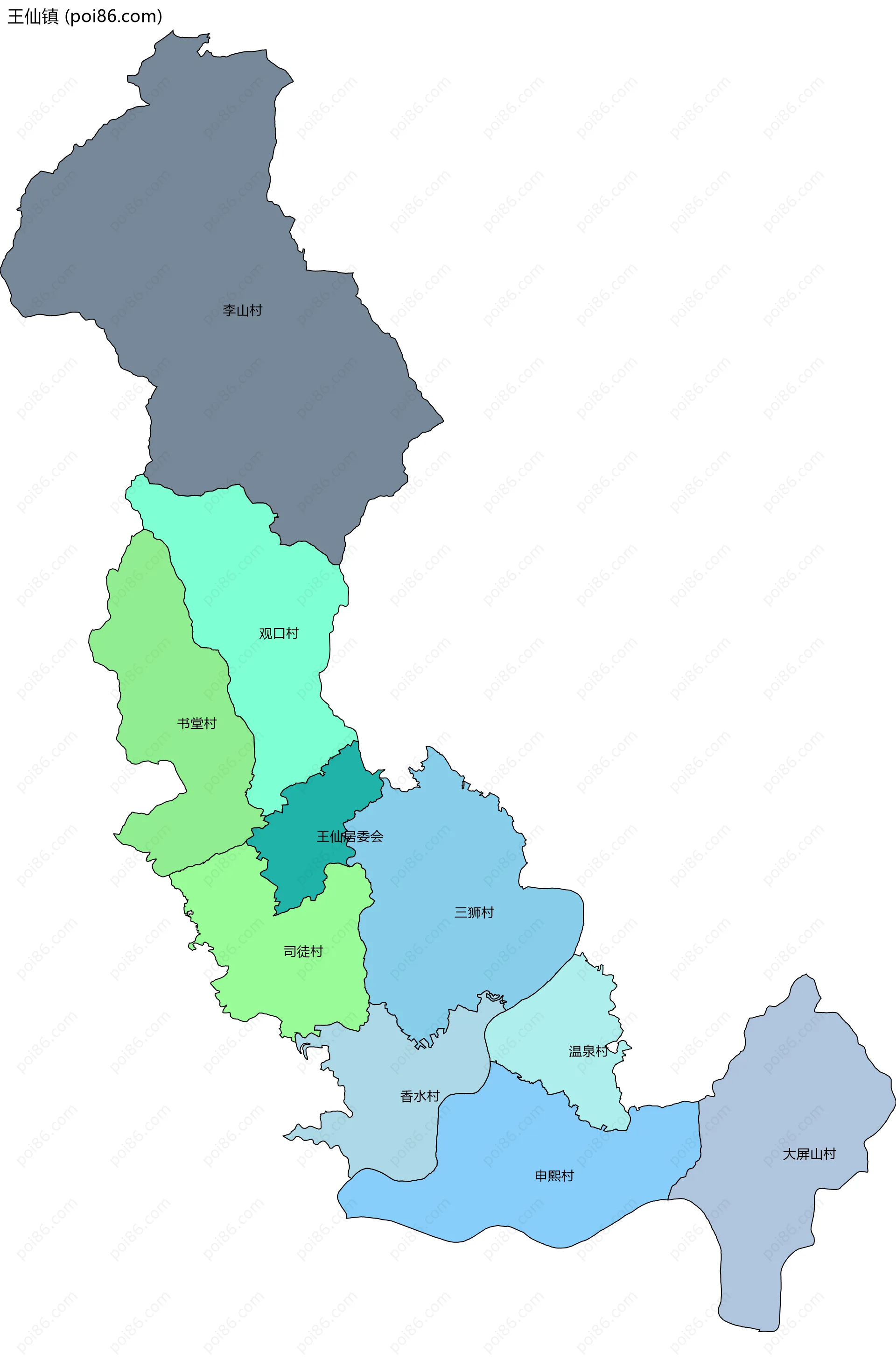 王仙镇边界地图(五级行政区划)