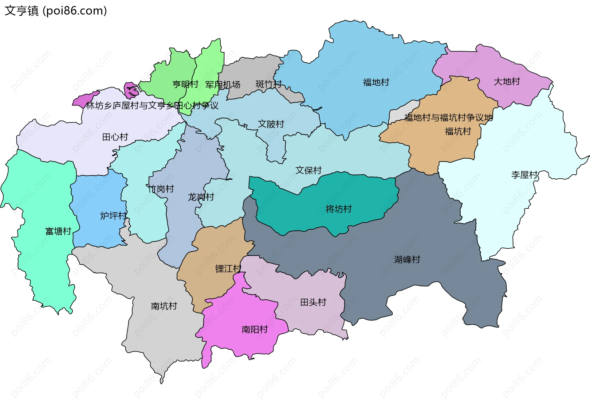 文亨镇边界地图(五级行政区划)