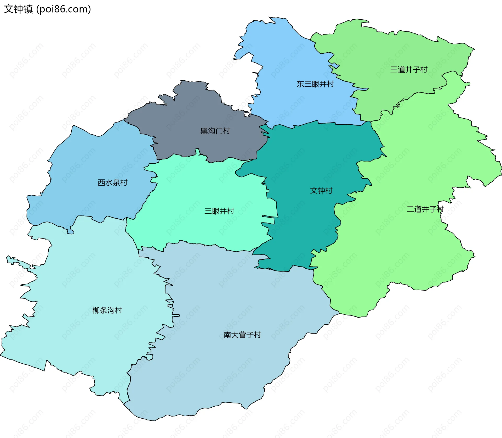 文钟镇边界地图(五级行政区划)