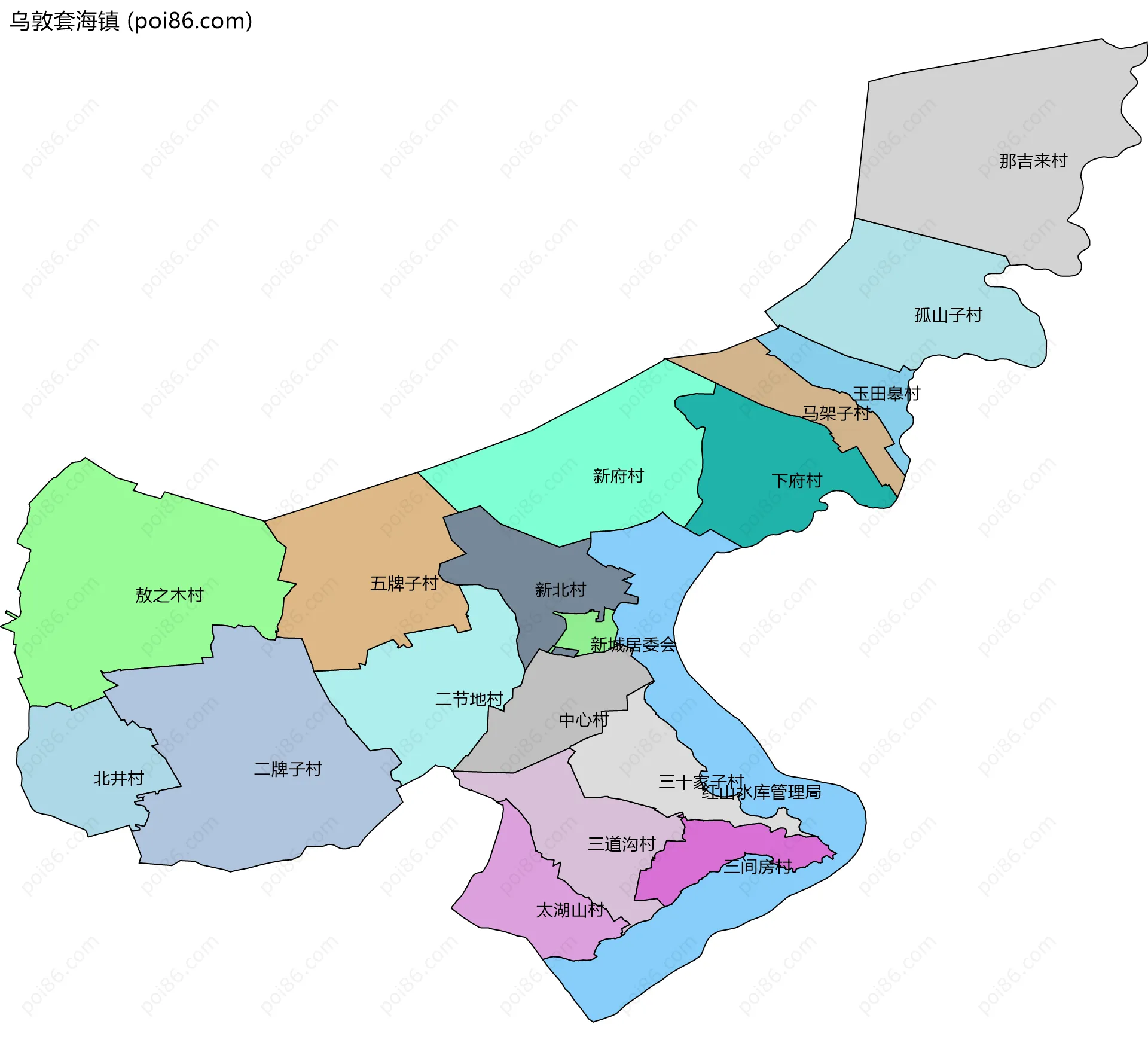 乌敦套海镇边界地图(五级行政区划)