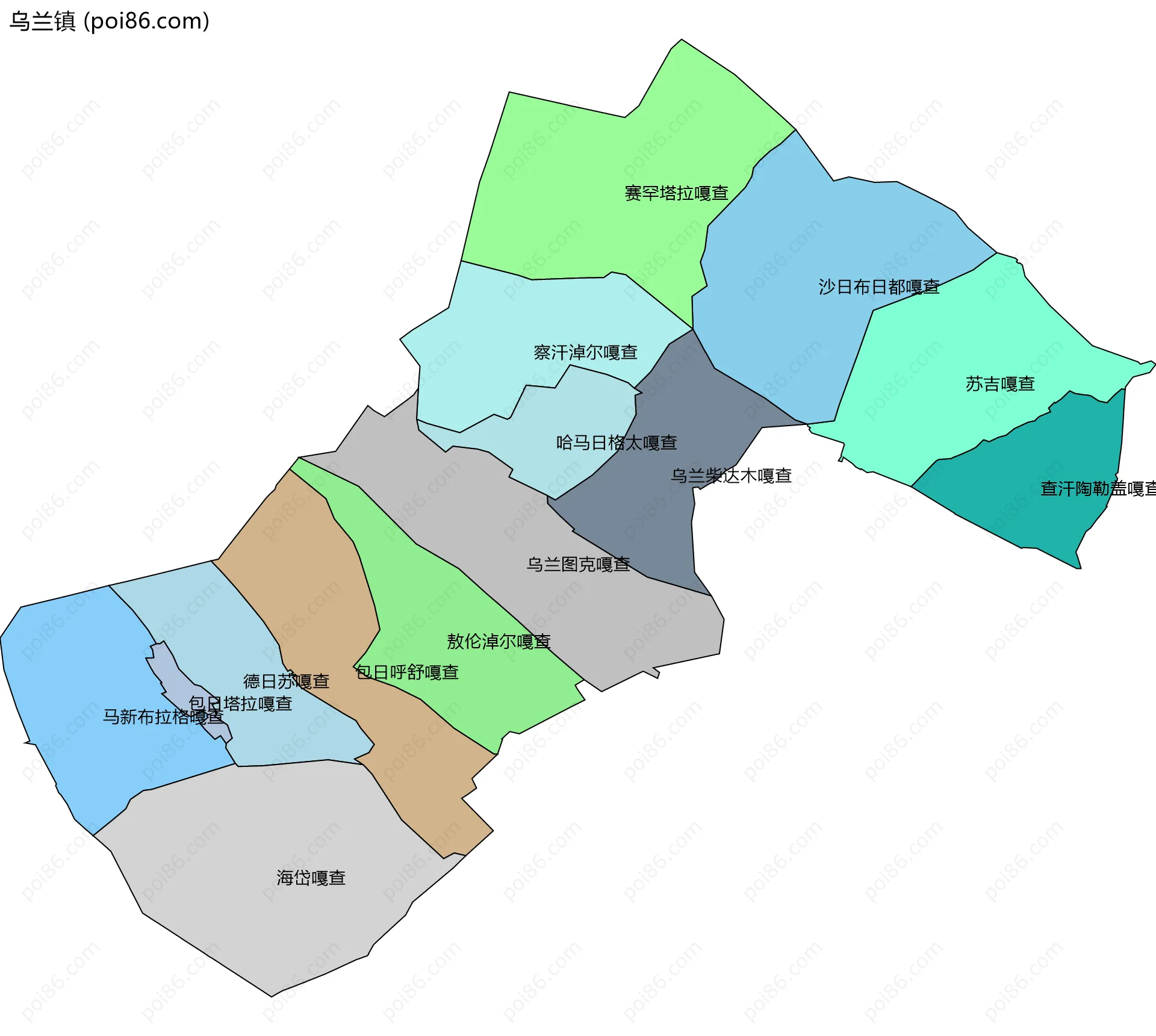乌兰镇边界地图(五级行政区划)