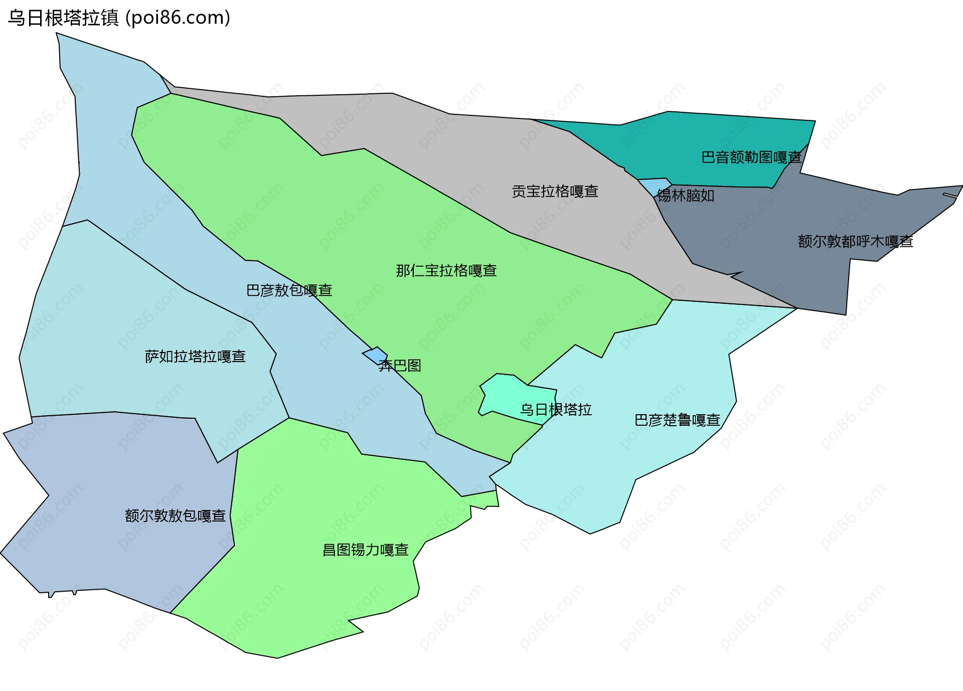 乌日根塔拉镇边界地图(五级行政区划)