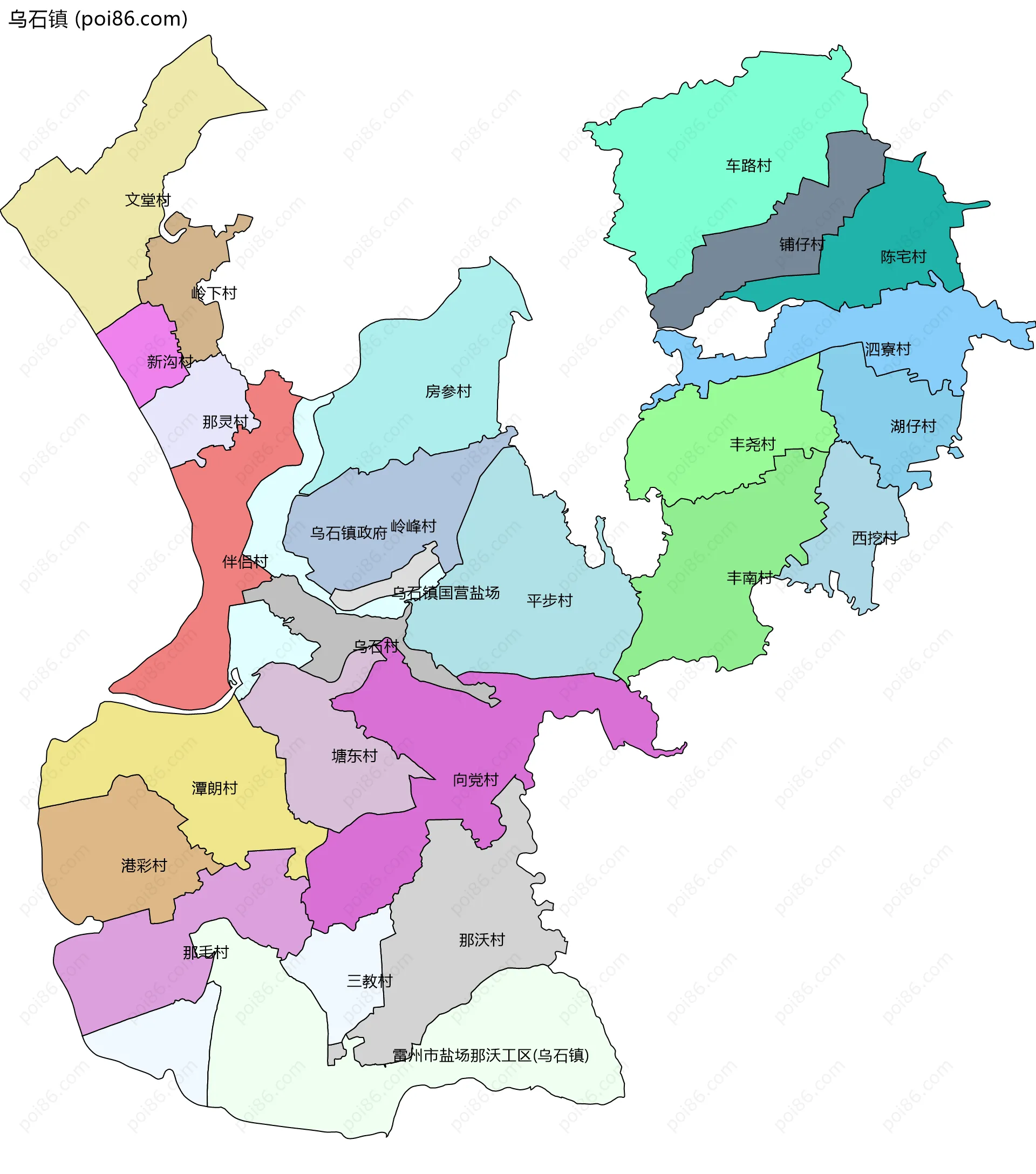 乌石镇边界地图(五级行政区划)