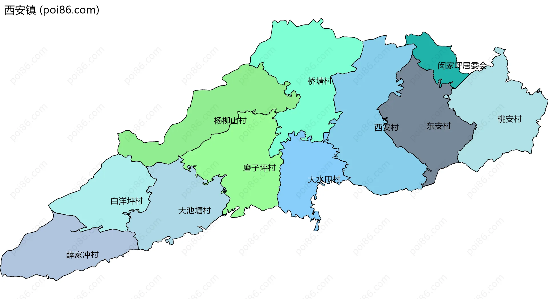 西安镇边界地图(五级行政区划)