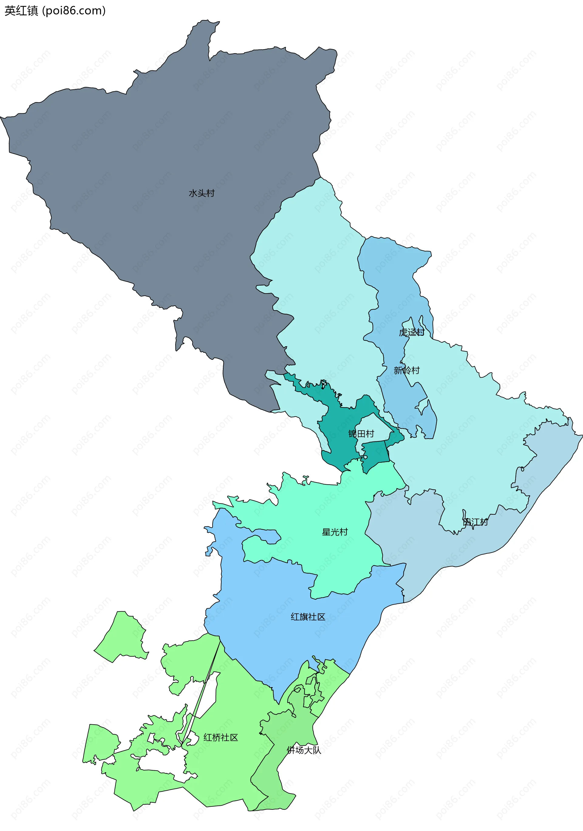 英红镇边界地图(五级行政区划)