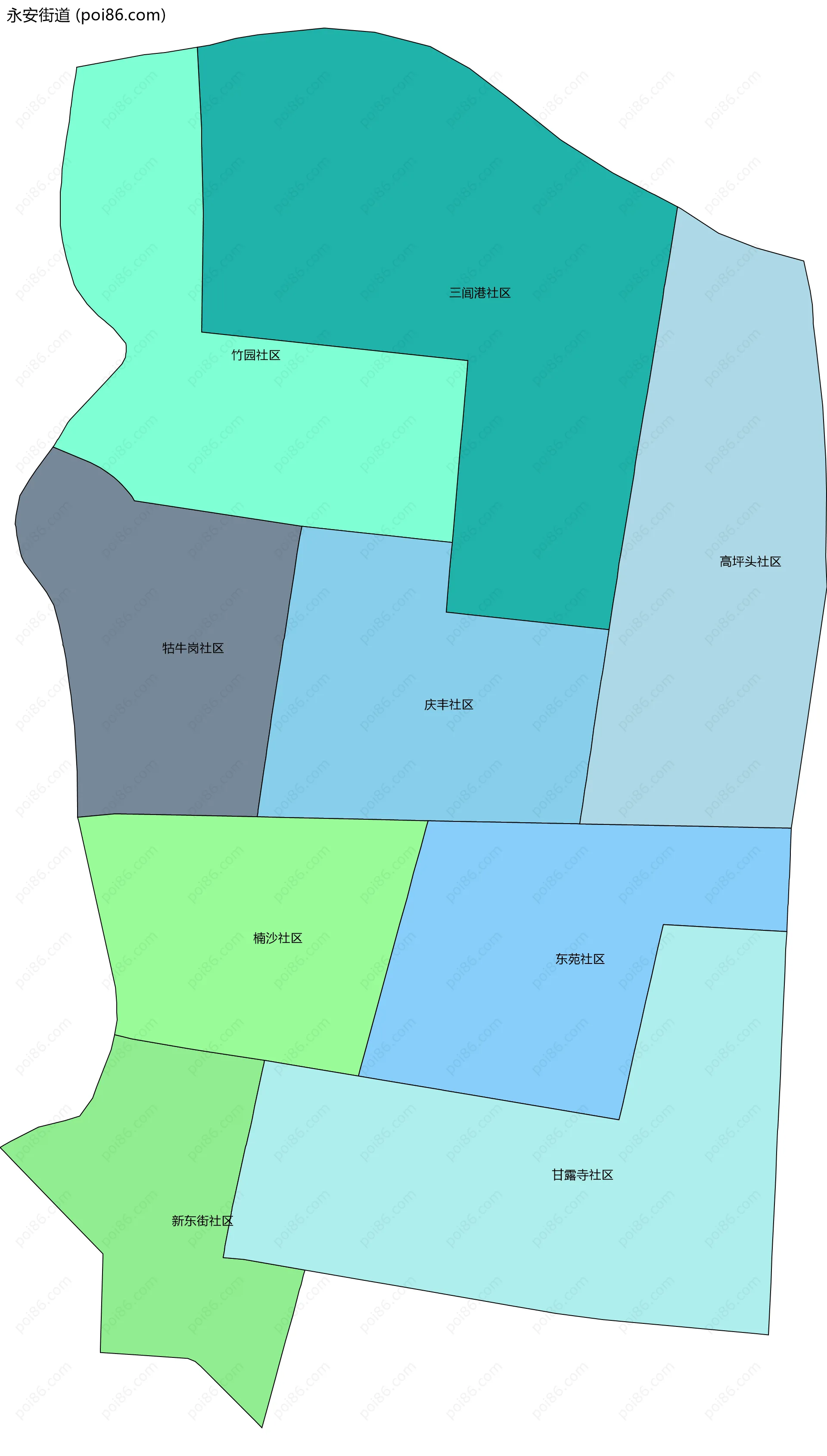 永安街道边界地图(五级行政区划)