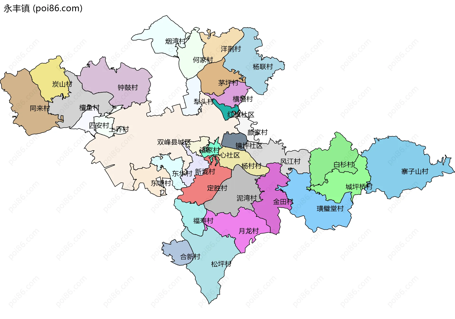 永丰镇边界地图(五级行政区划)